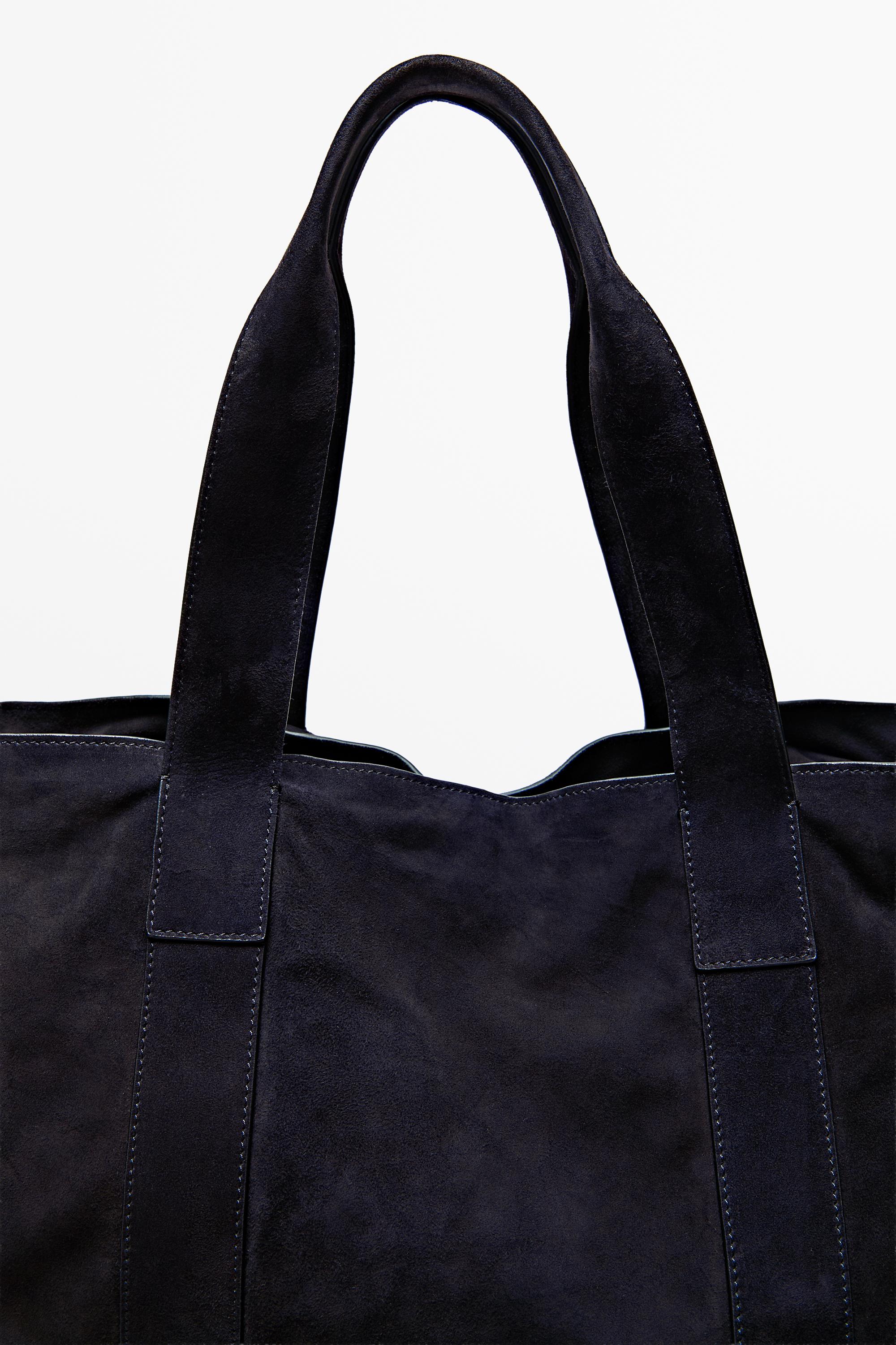 Split suede leather tote bag — NAVY BLUE
