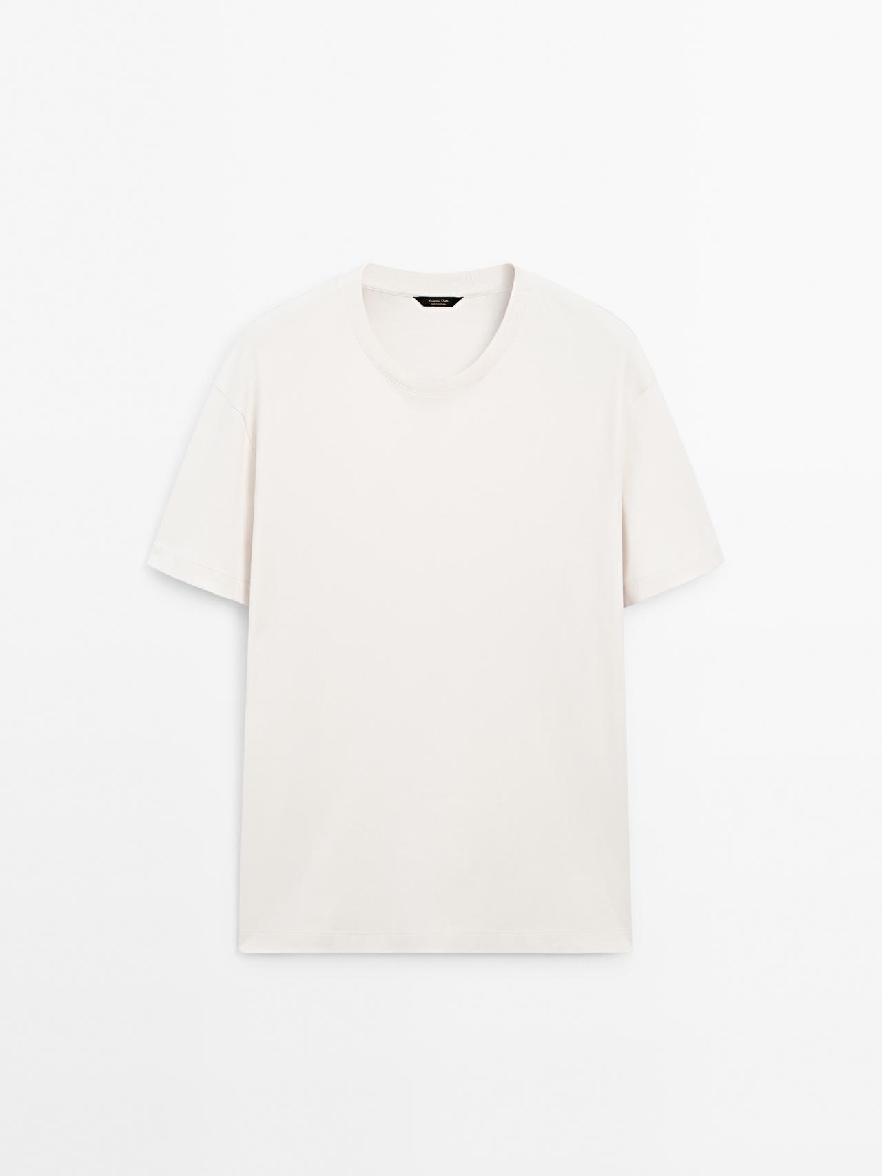 Massimo Dutti - Herre - T-Shirt I 100% Medium Weight-Bomuld - Råhvid - L