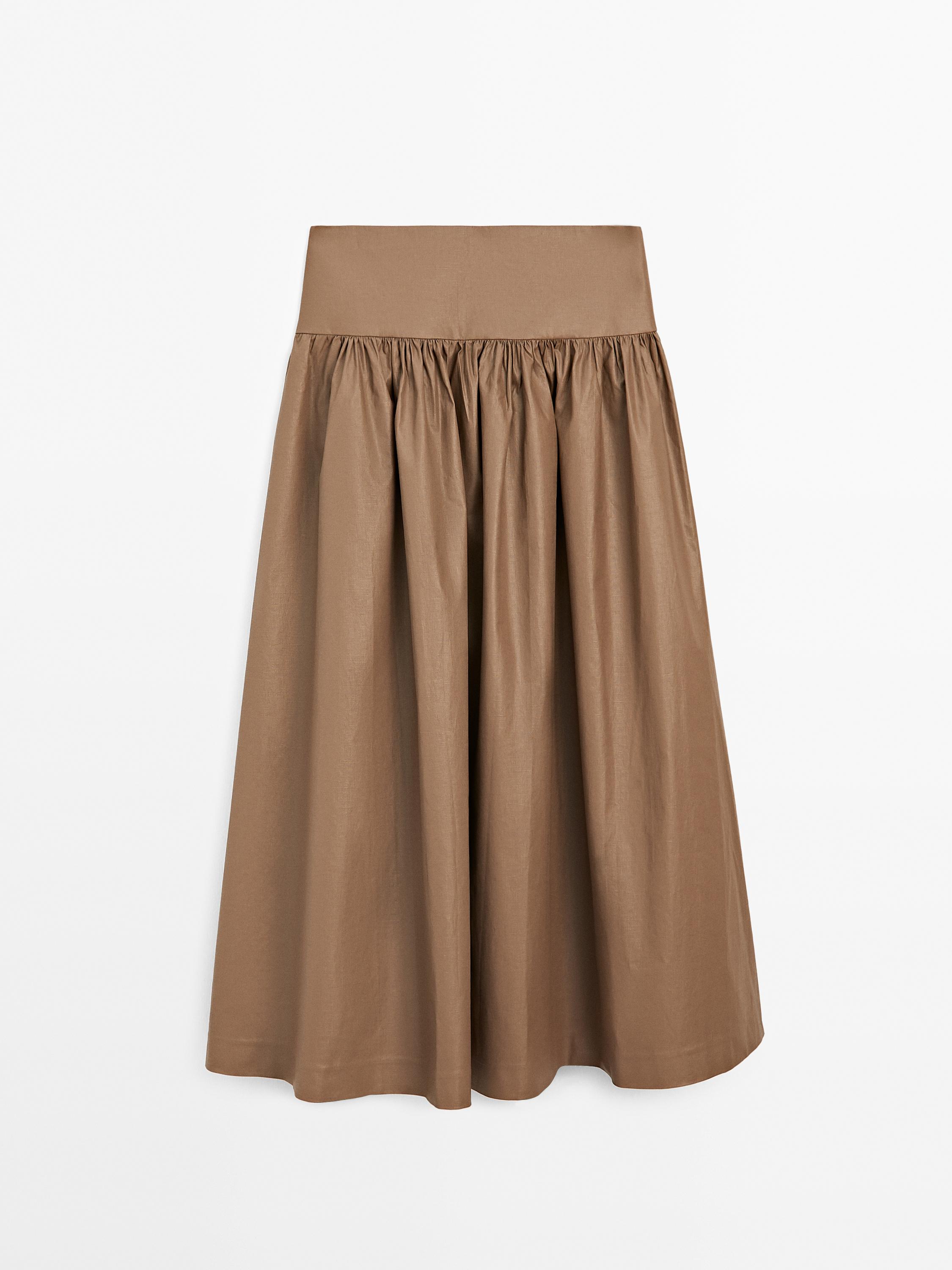 Jupe midi en tissu festonné avec empiècement - Studio