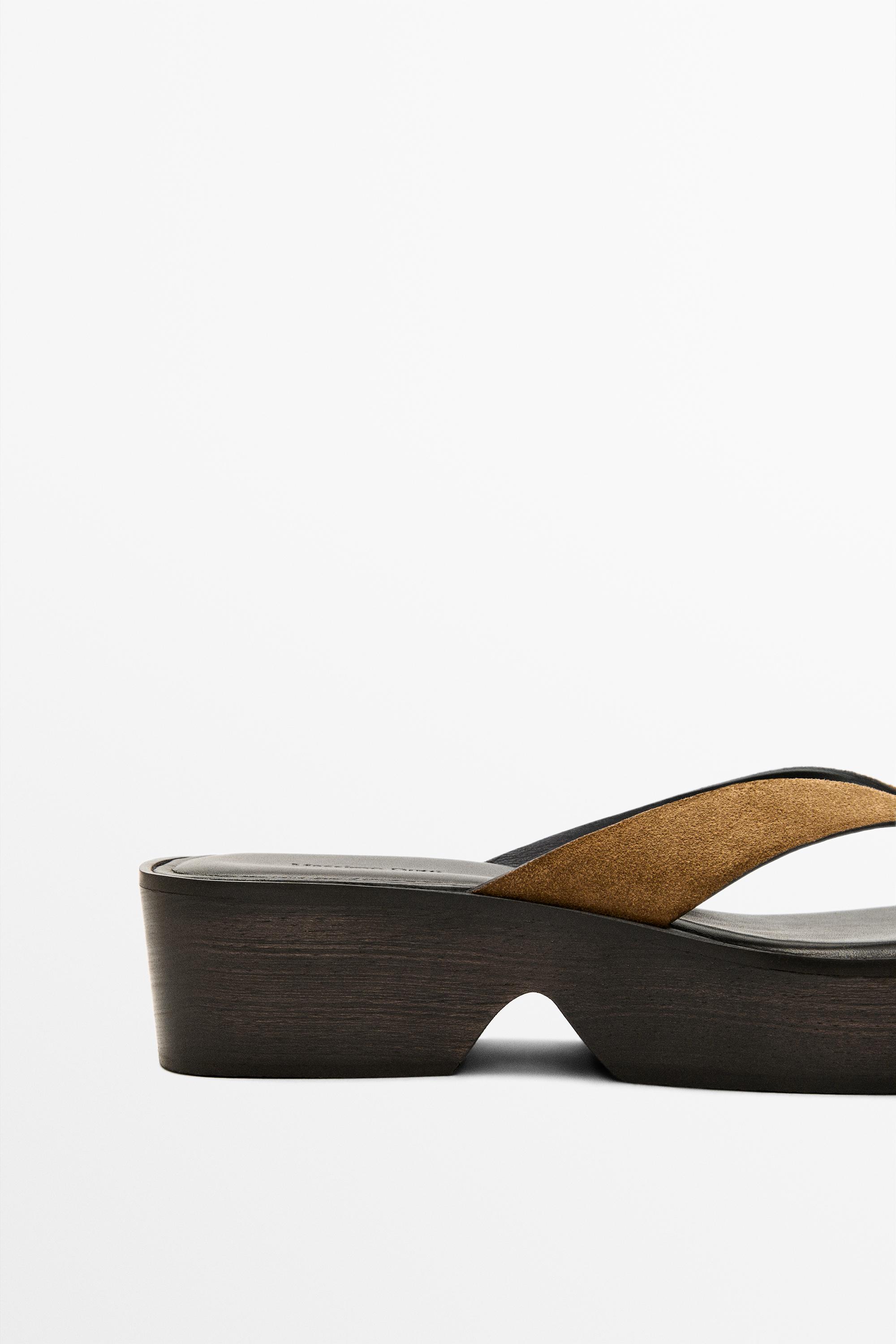 Leather wedge heel sandals — CAMEL