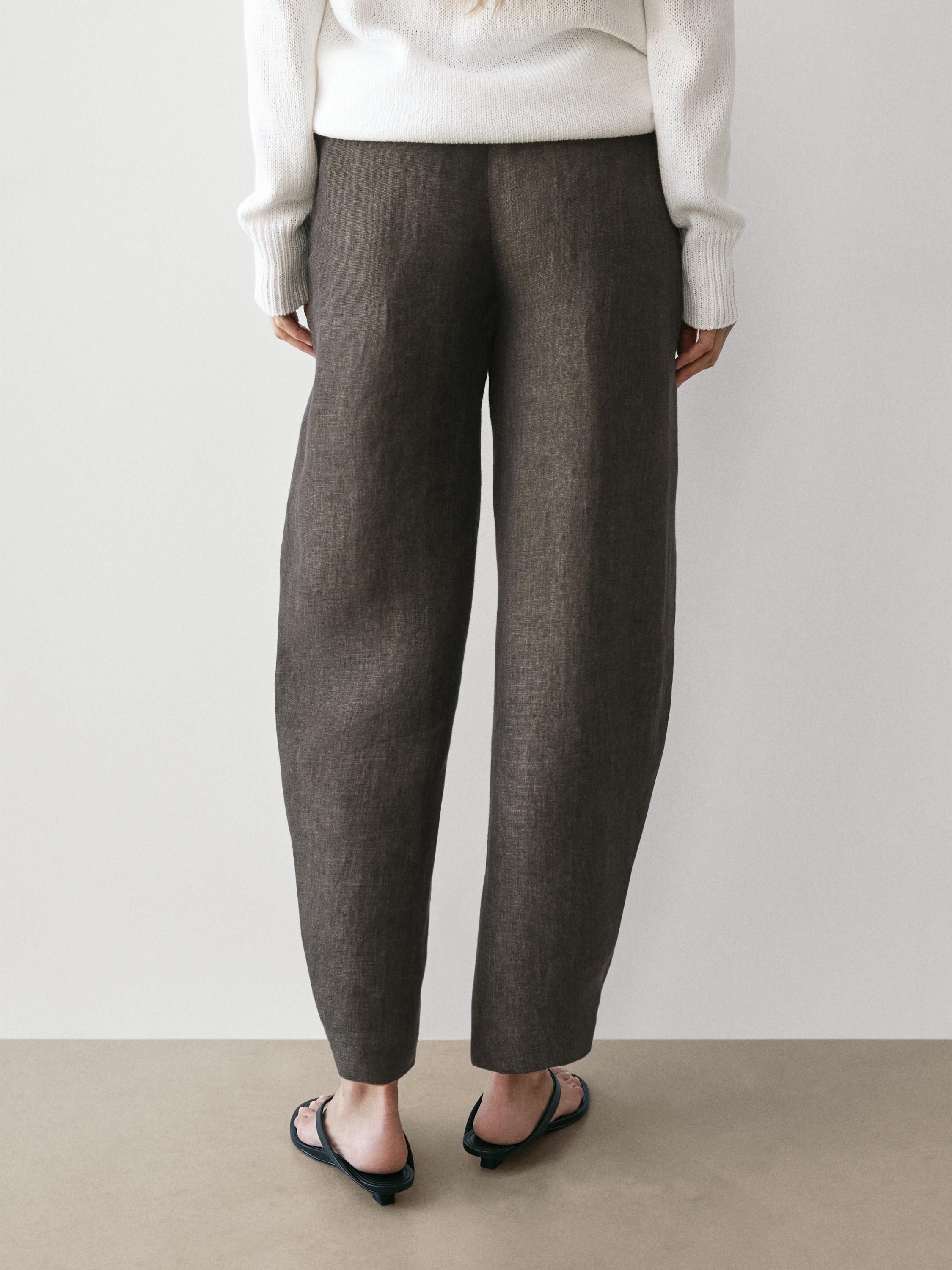 Linen barrel fit trousers — Chocolate