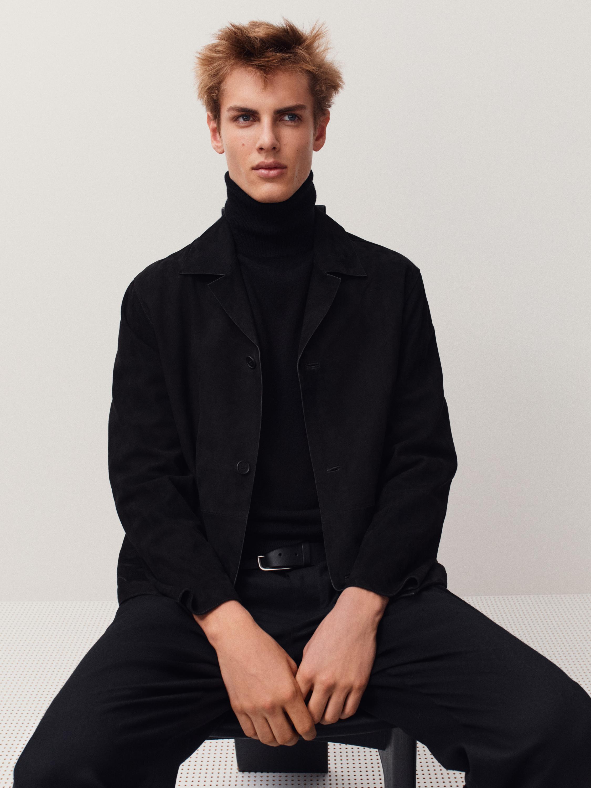 Suede leather jacket with pockets — BLACK