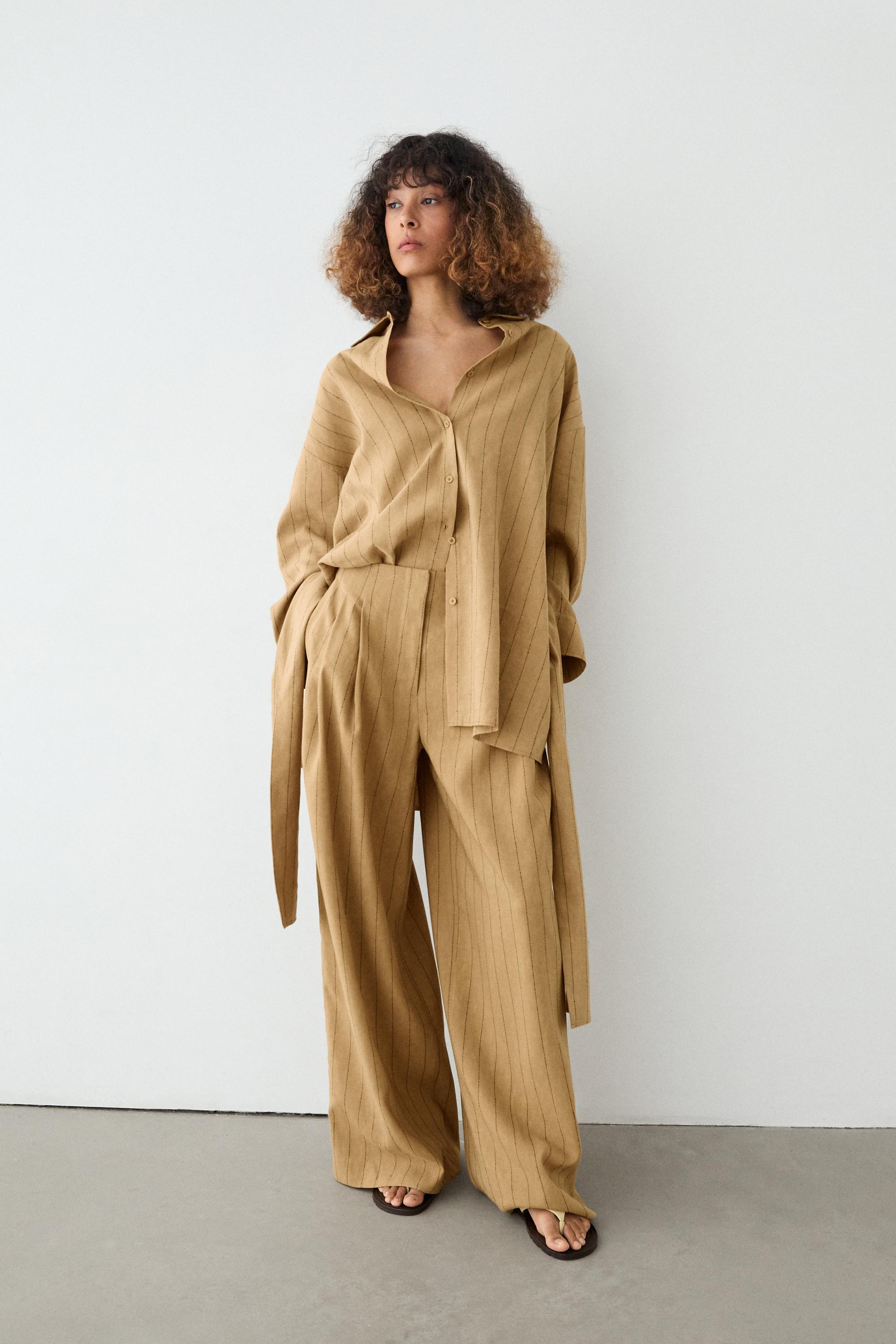 Darted wide-leg trousers — MUSTARD YELLOW