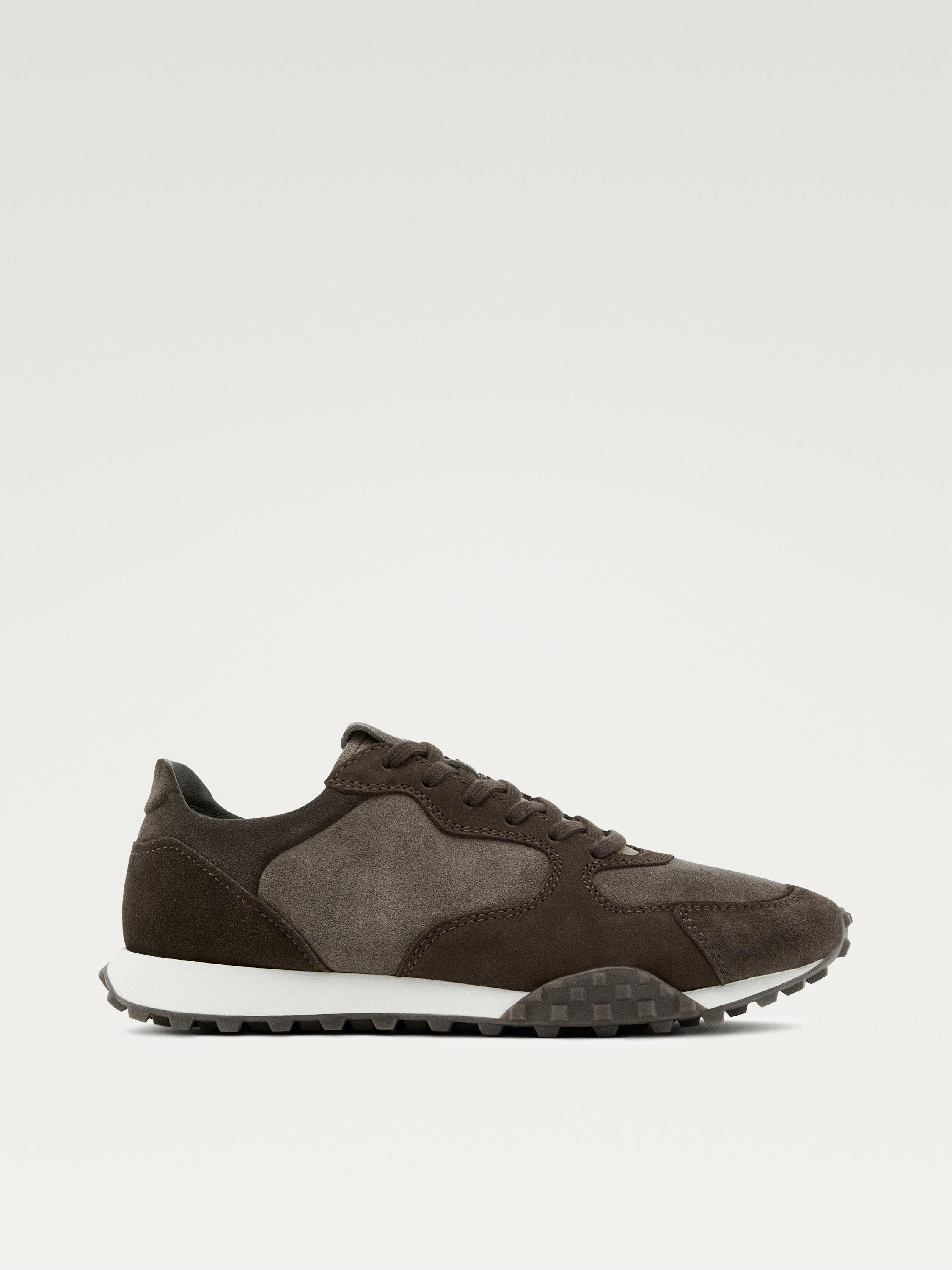 Contrast leather trainers — BROWN
