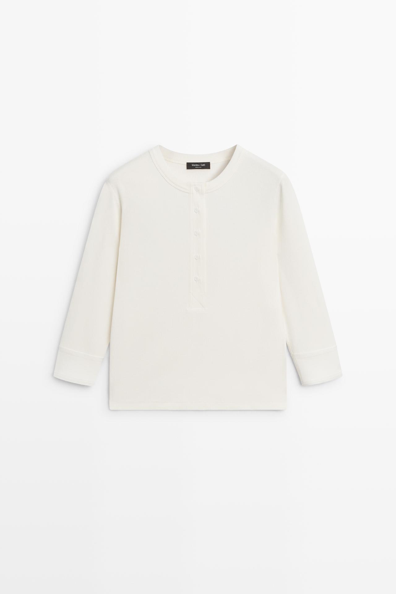 Cotton blend henley T-shirt — CREAM