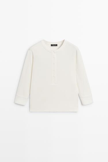 Cotton blend henley T-shirt — CREAM 2