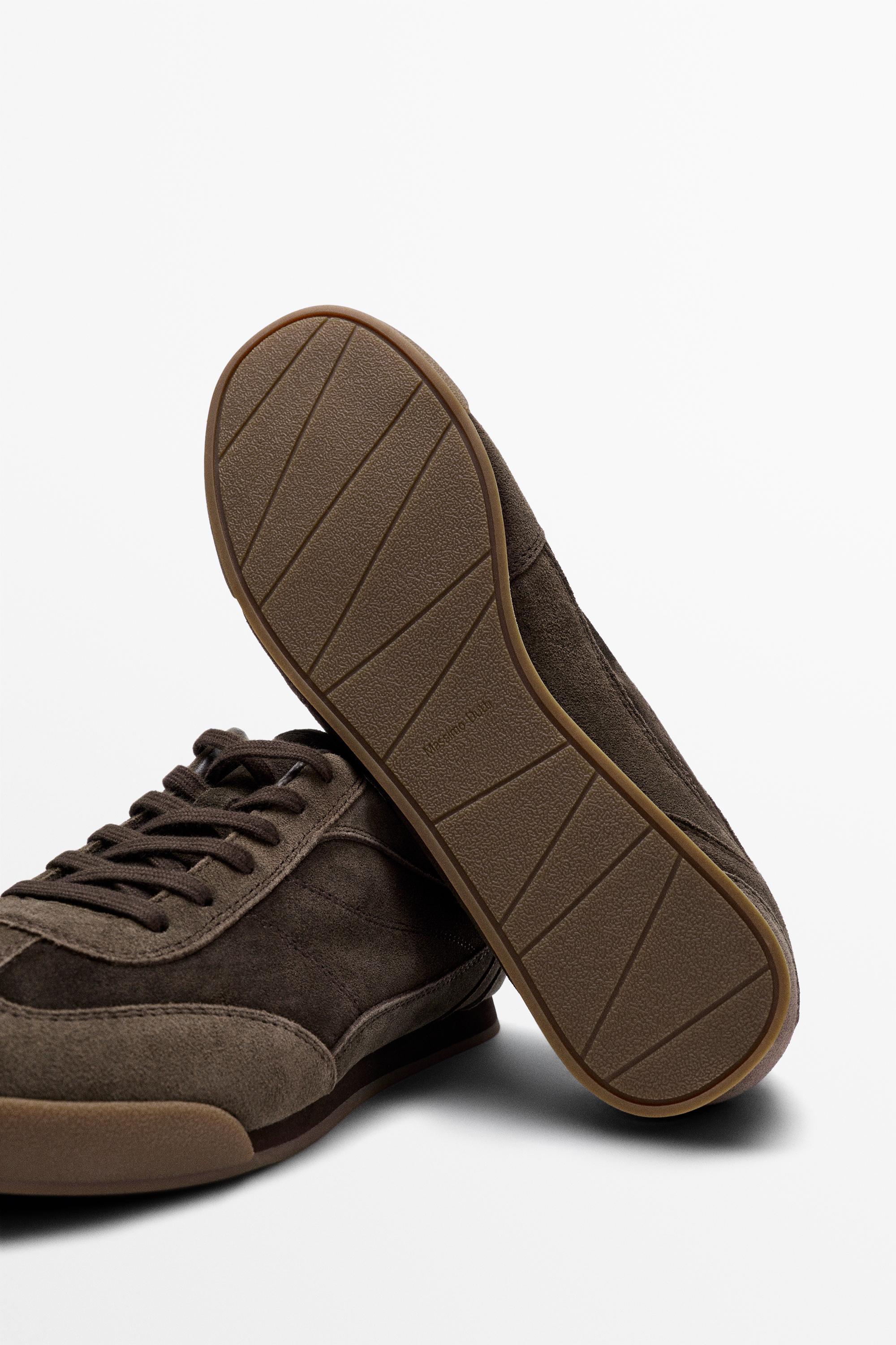 Contrast leather trainers — BROWN