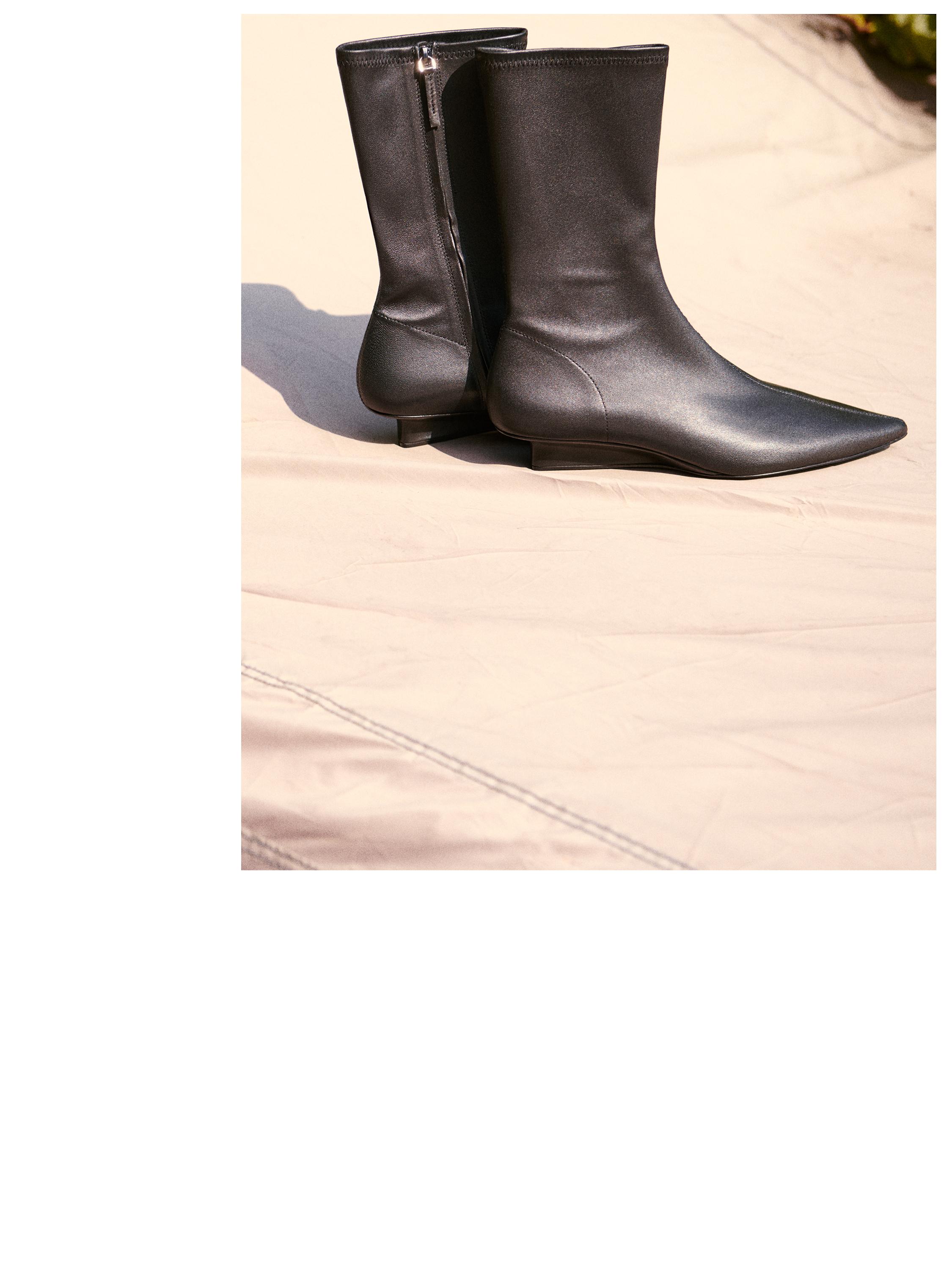 Stretch leather wedge ankle boots