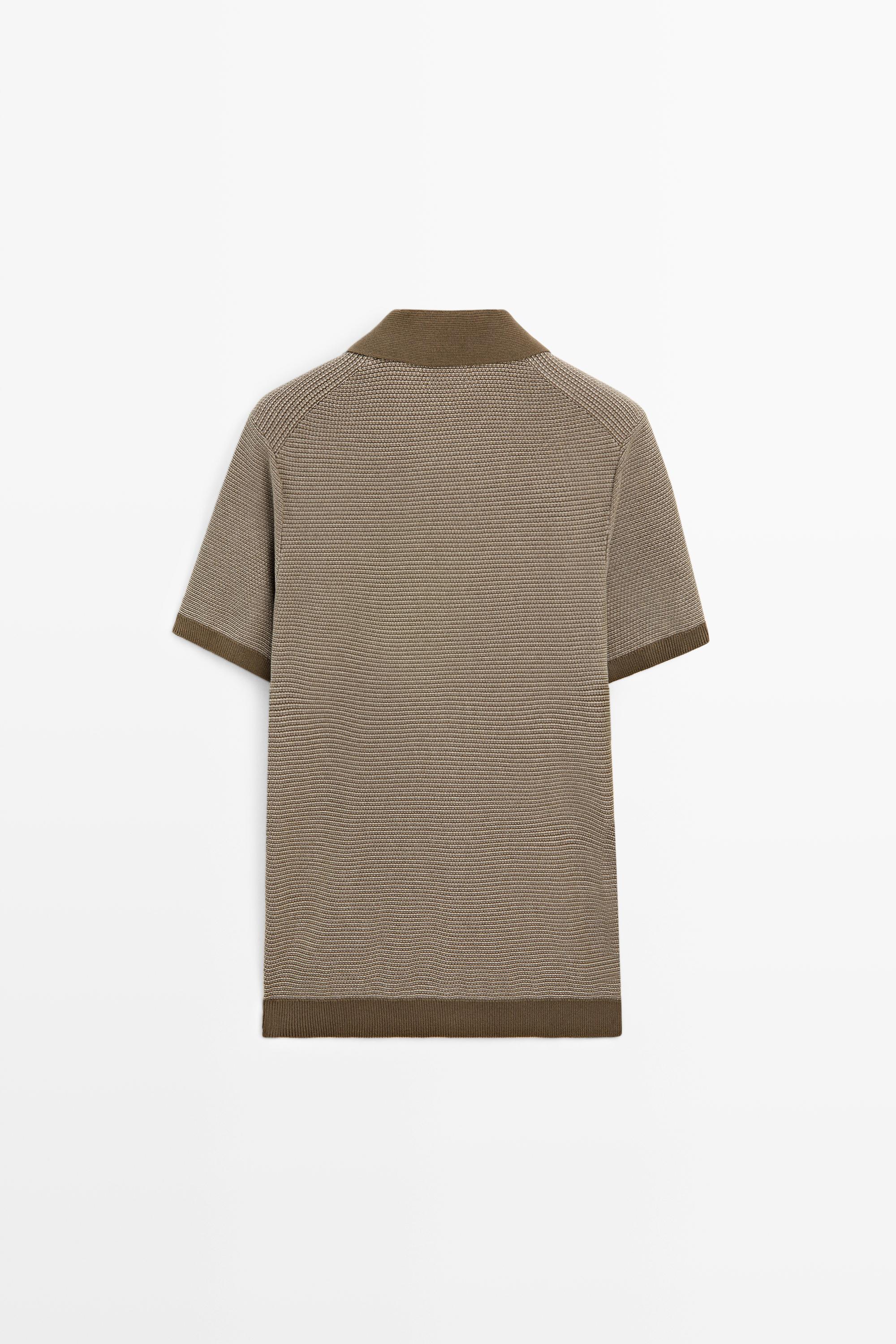 100% cotton contrast knit polo sweater — KHAKI
