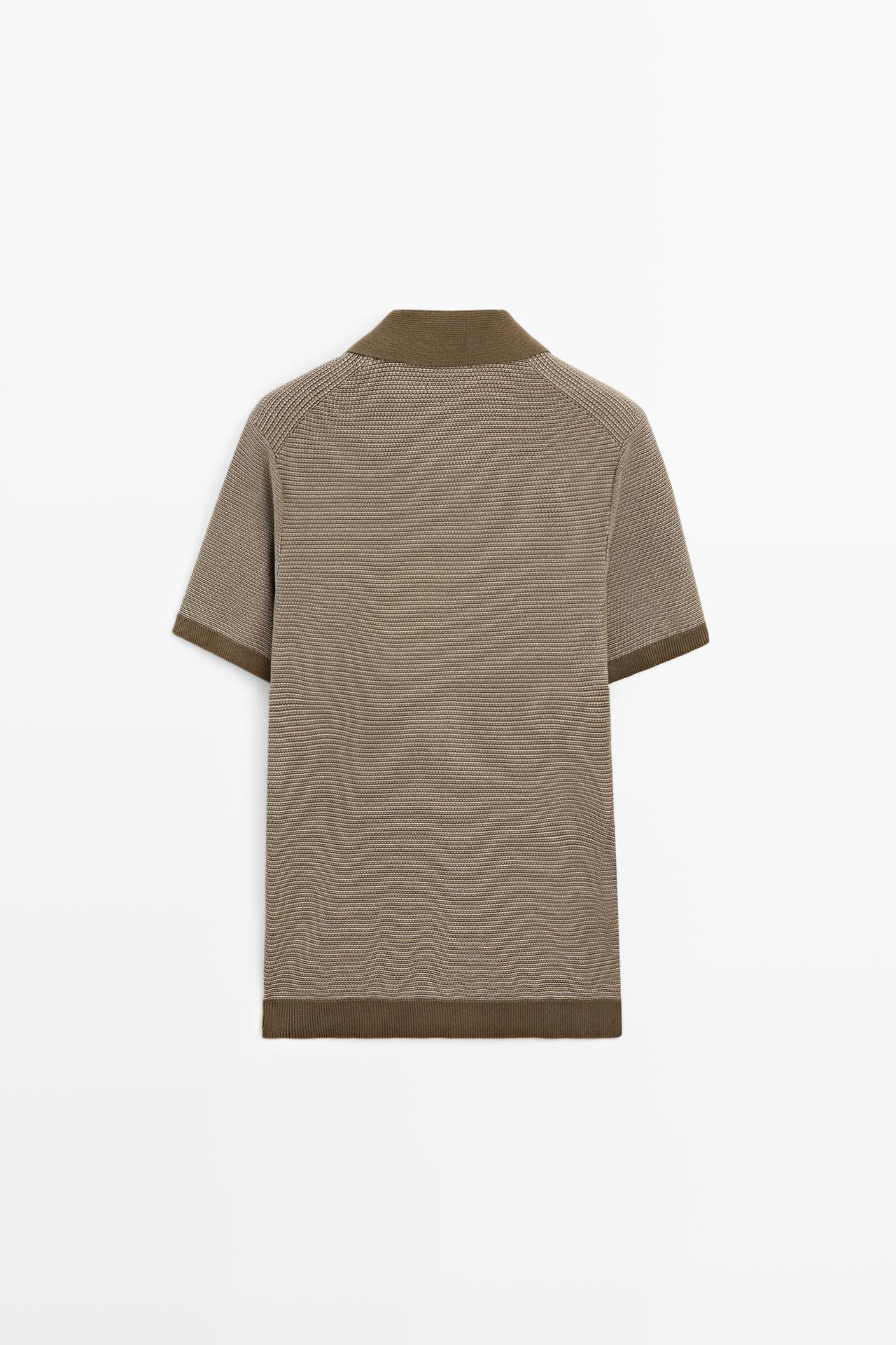 100% cotton contrast knit polo sweater — KHAKI