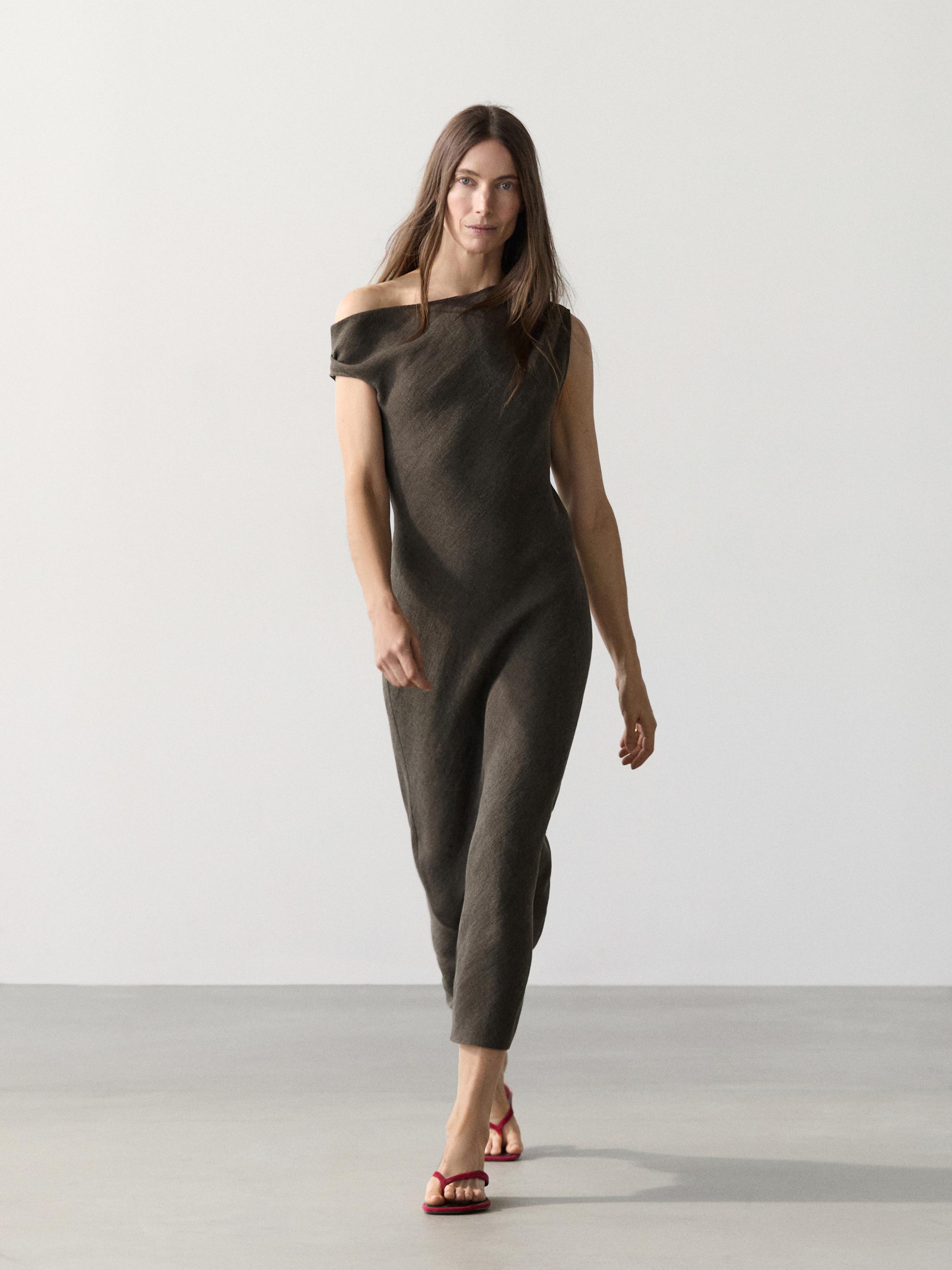 Robe midi 100 % lin détail épaule