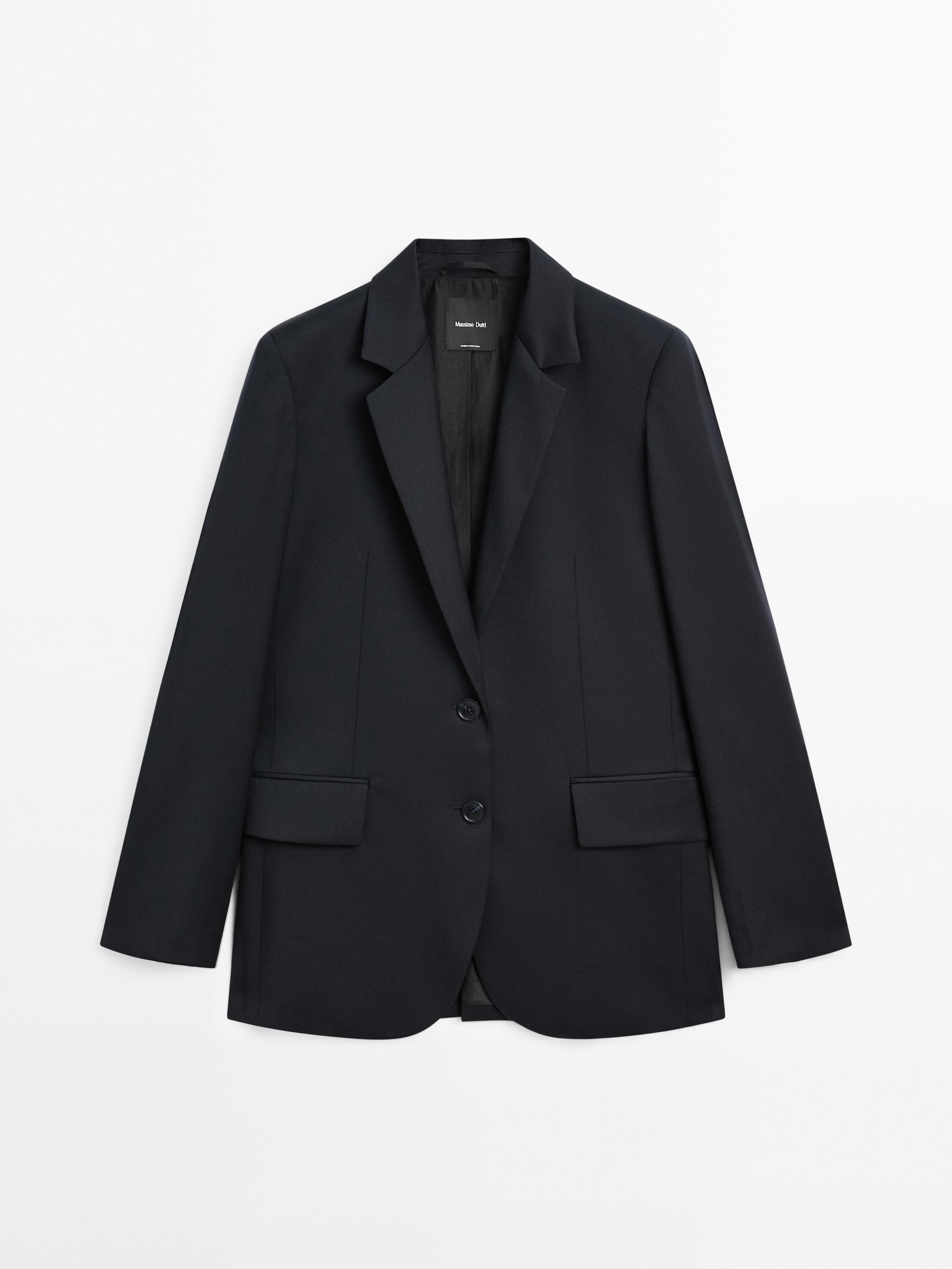 100% extra fine wool two-button blazer — NAVY BLUE