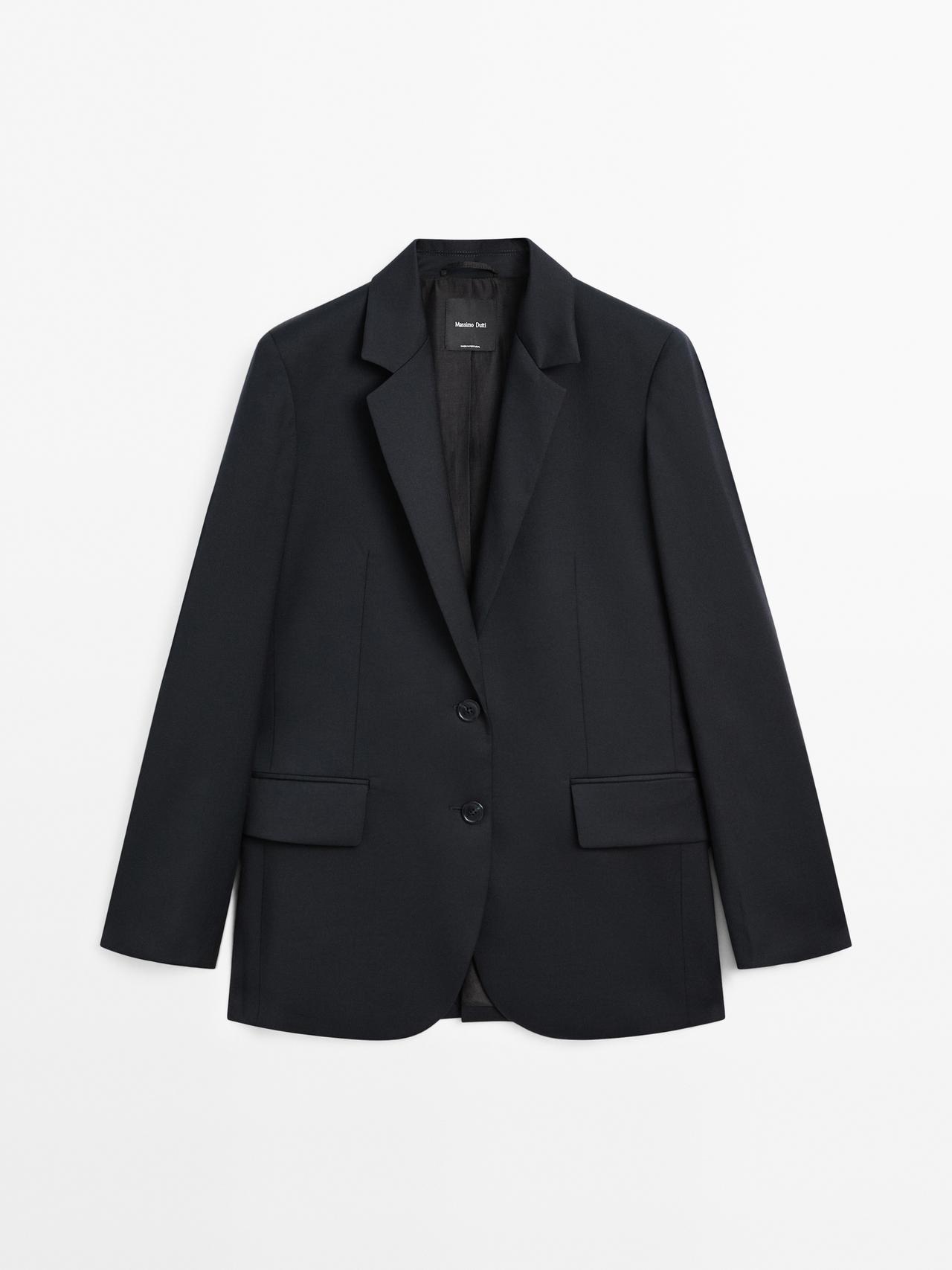Massimo Dutti - Dame - Blazer Med To Knapper I 100% Ekstra Fint - Marineblå - 38