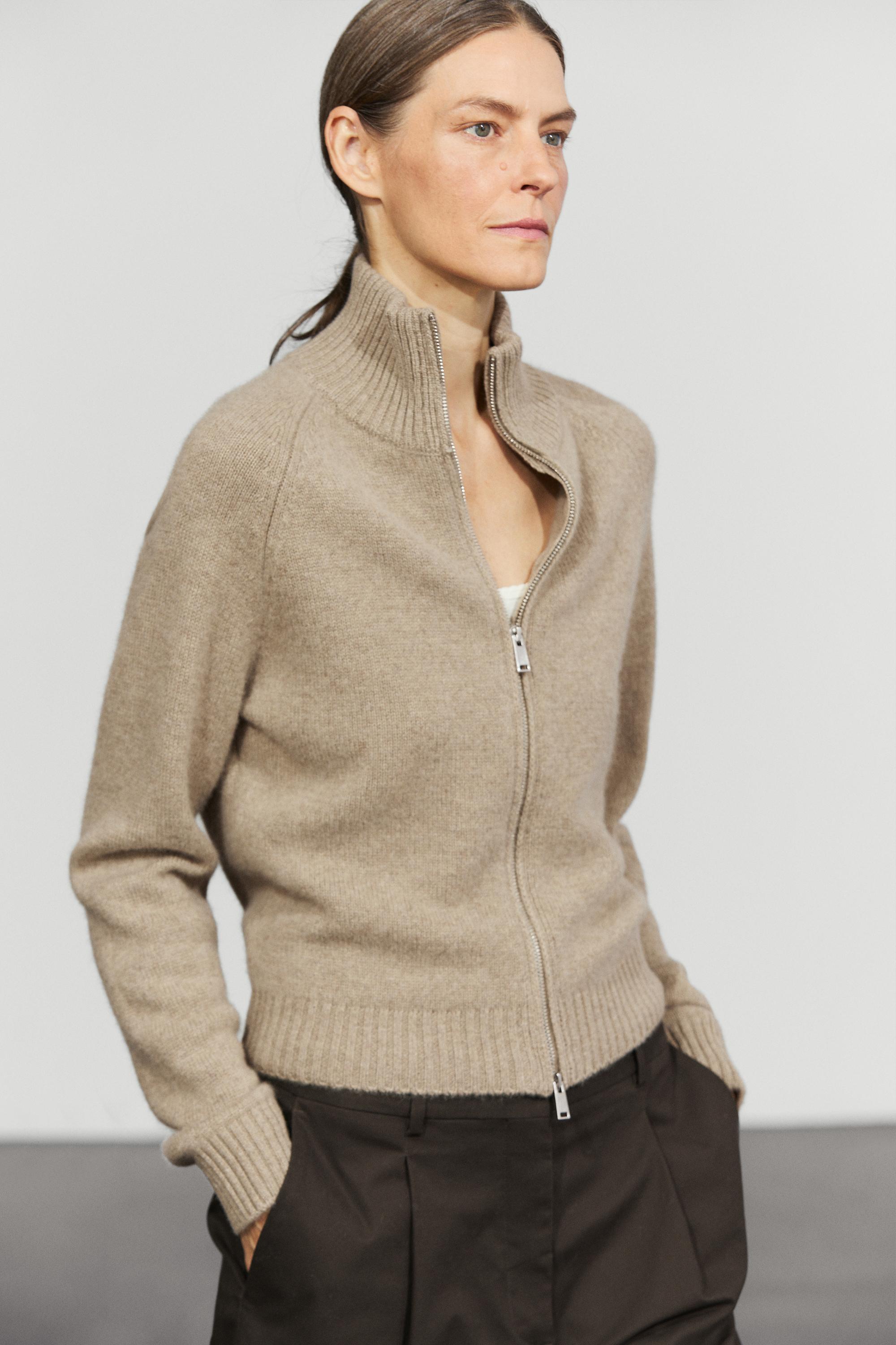 100% cashmere zip knit cardigan