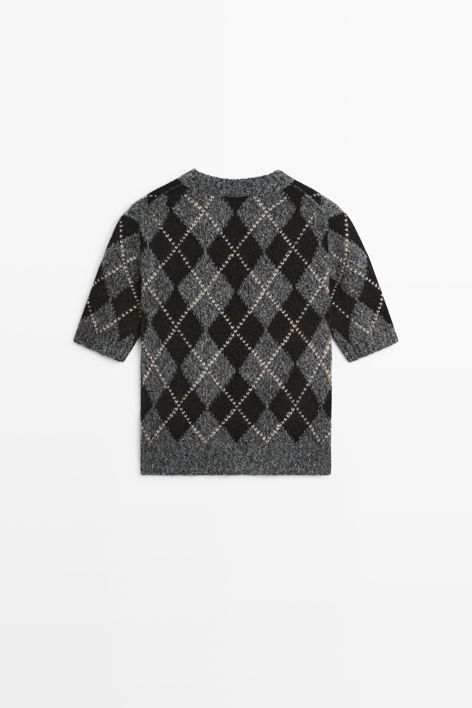 Short sleeve argyle knit sweater · Grey · Sweaters | Massimo Dutti