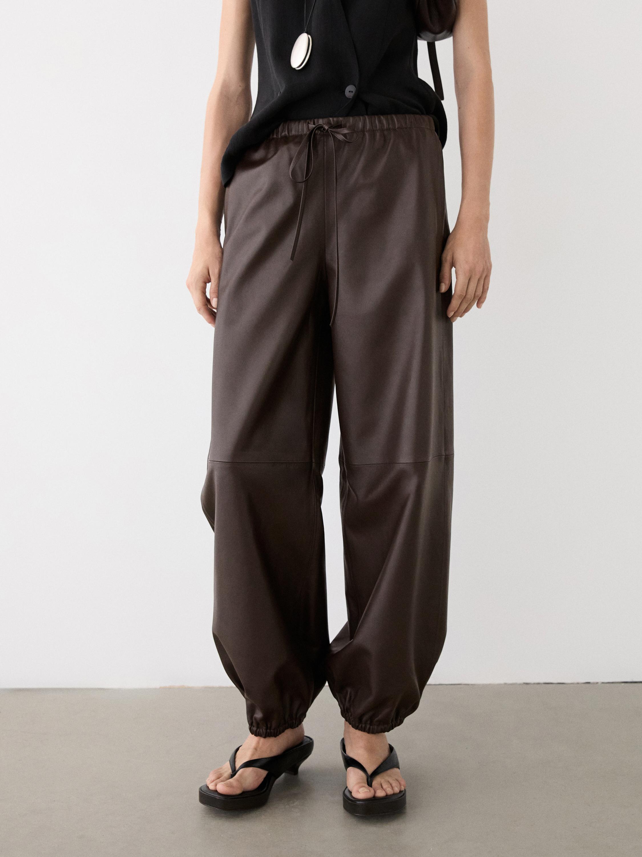 Nappa leather sarouel trousers — BROWN