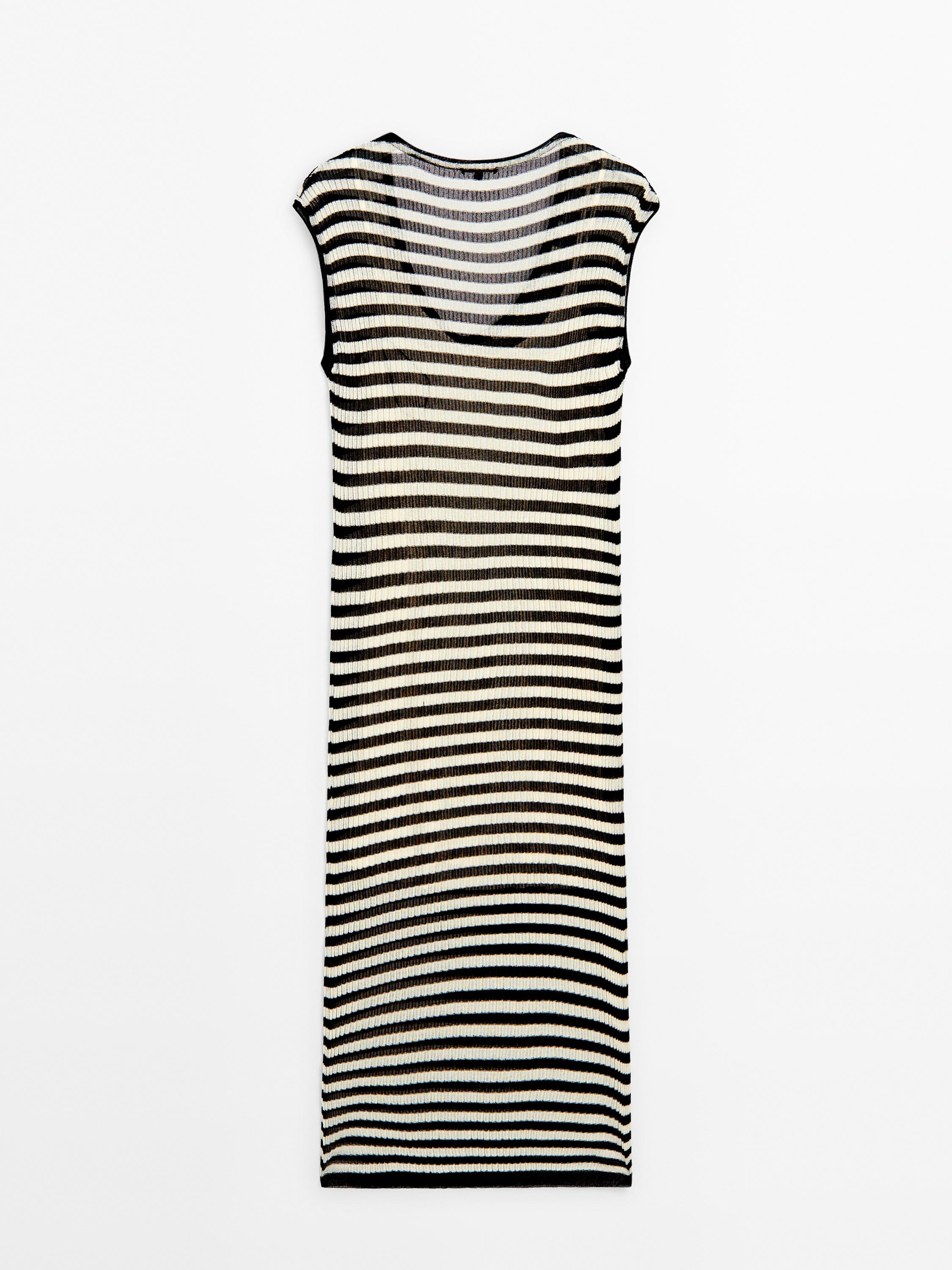 Striped open knit midi dress