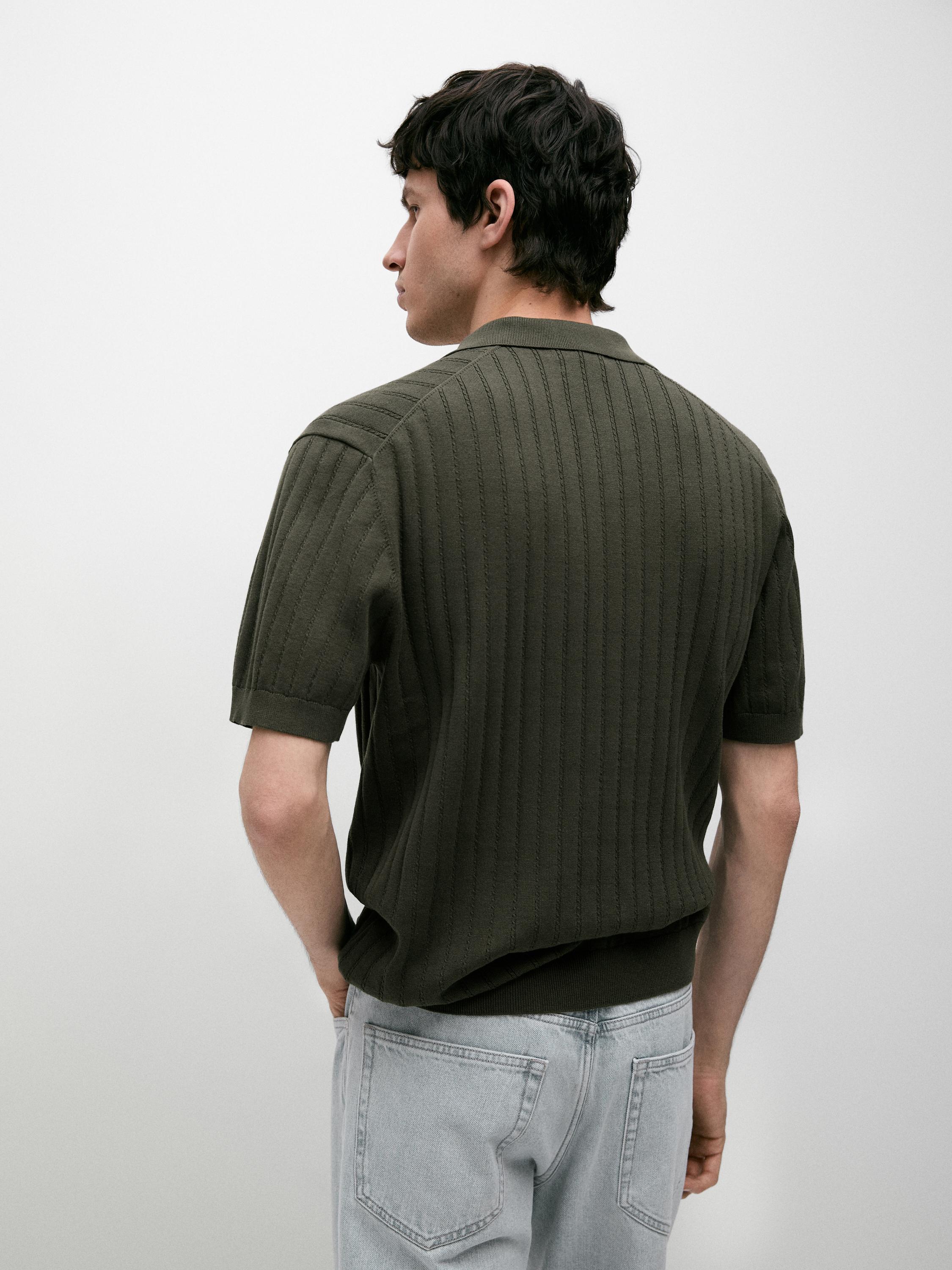 Cable-knit polo sweater — DARK KHAKI
