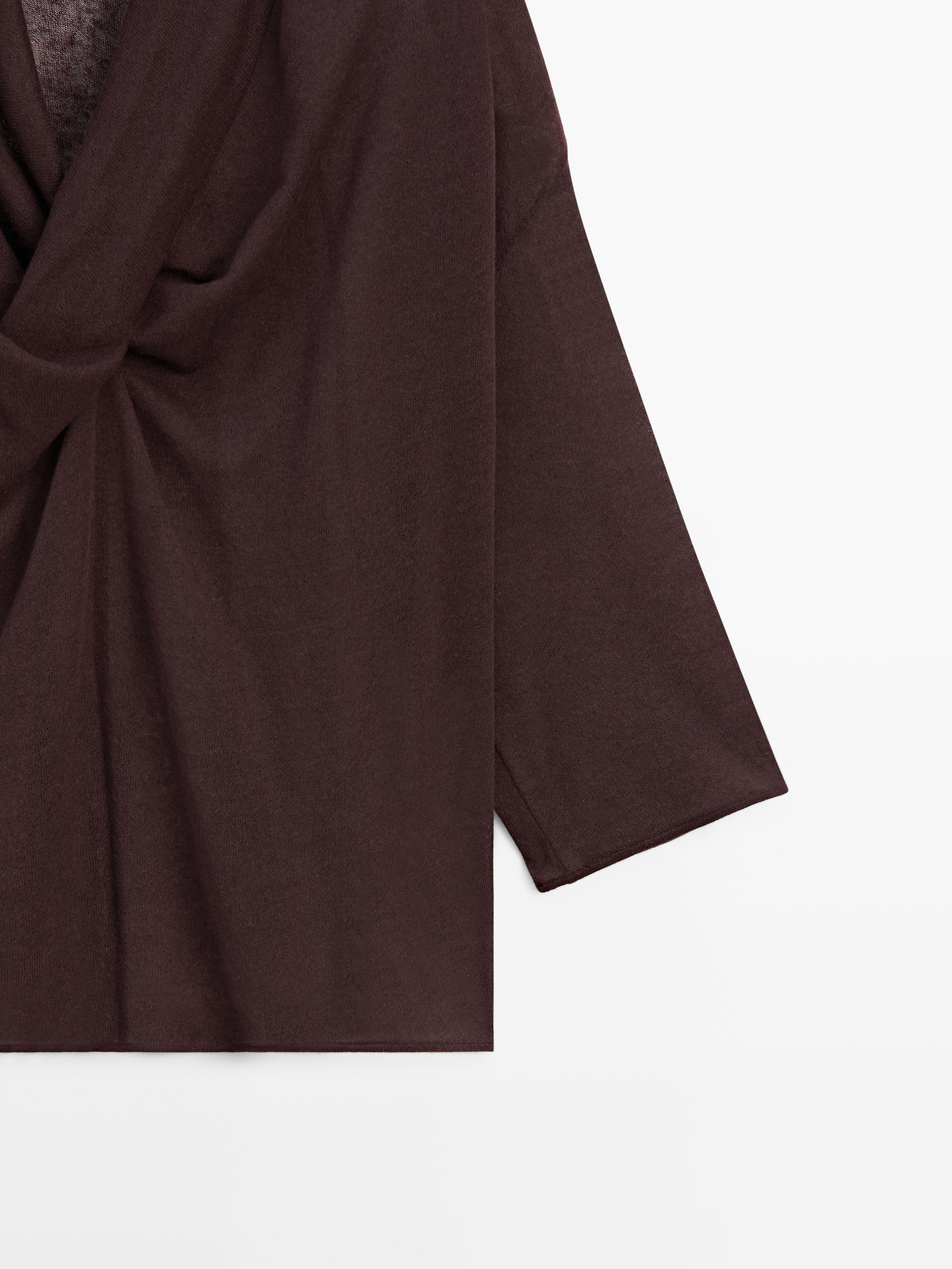Linen blend shirt with cowl neckline — AUBERGINE