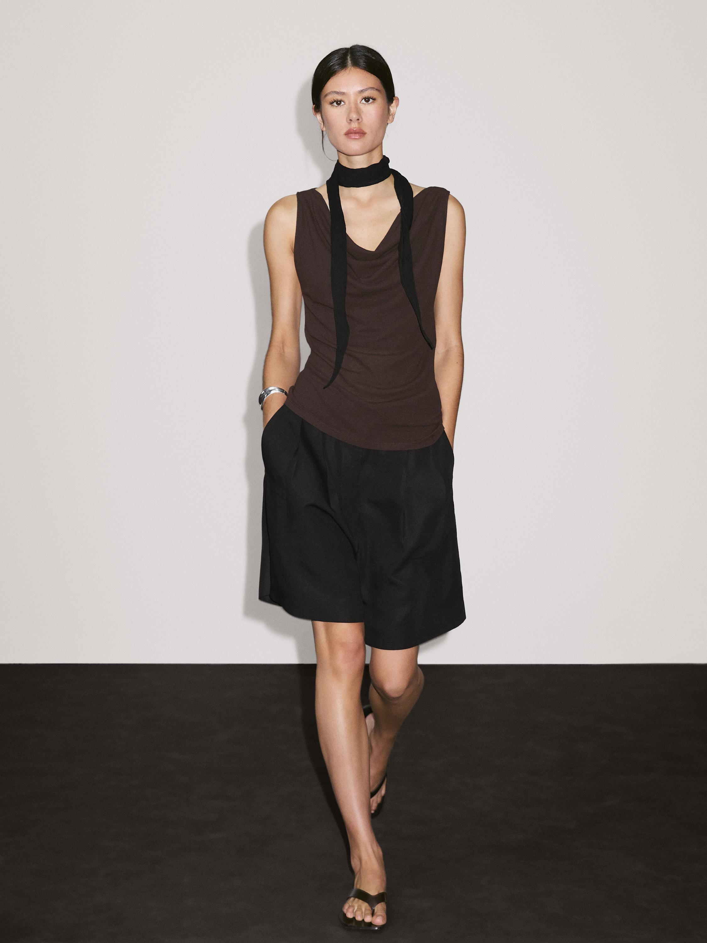 100% cotton top with draped neckline