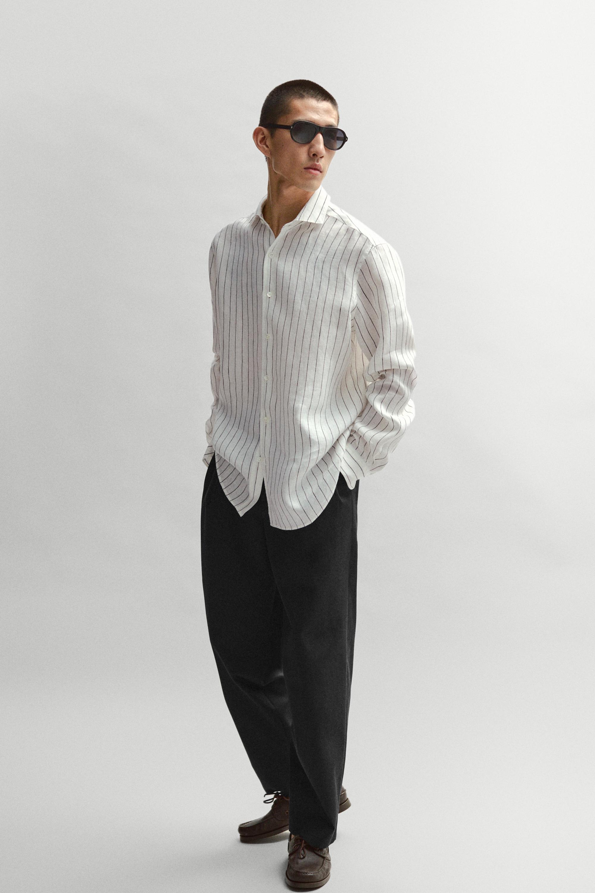 Cotton trousers with darts — NAVY BLUE