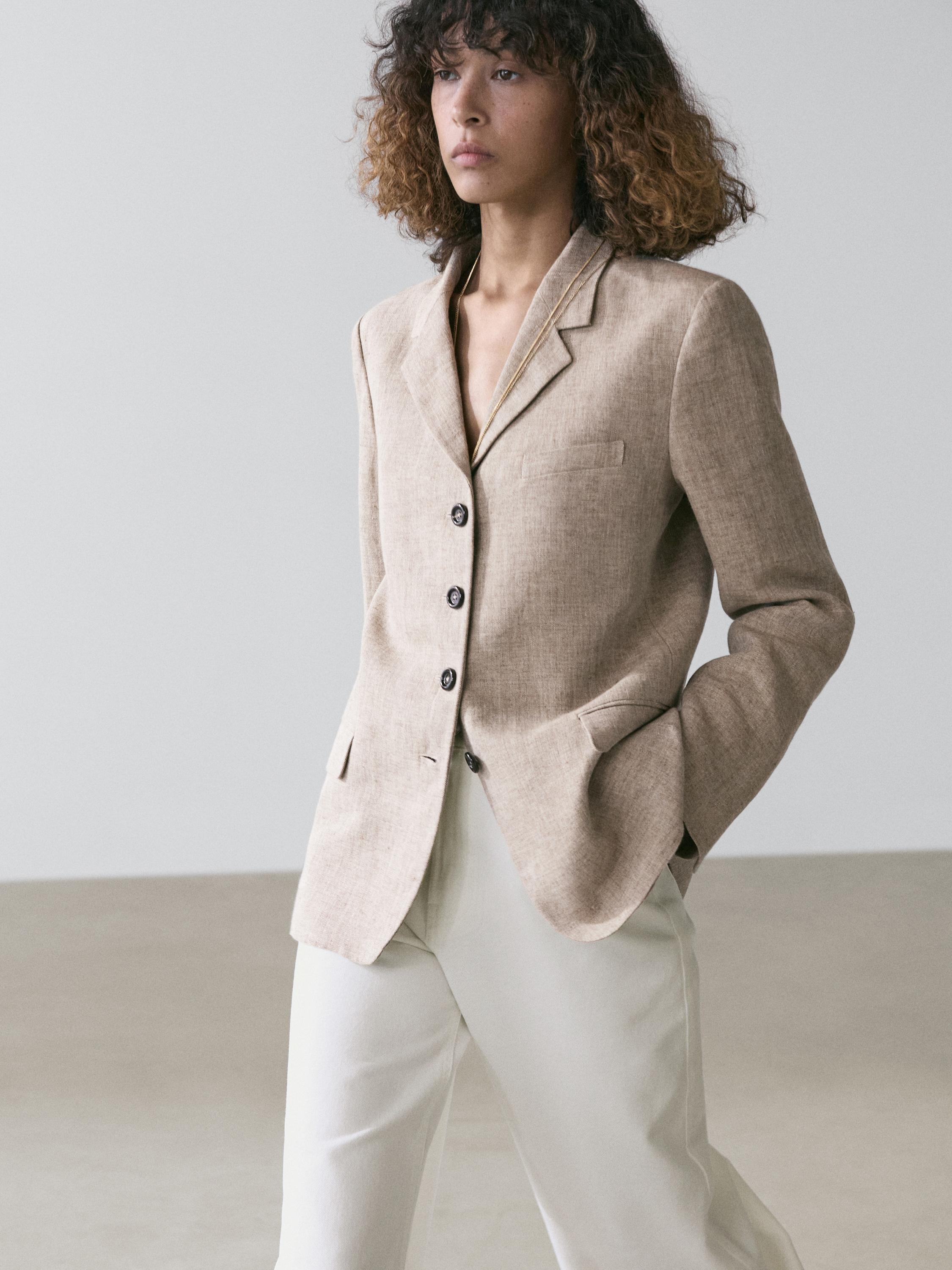 100% linen melange blazer — BEIGE