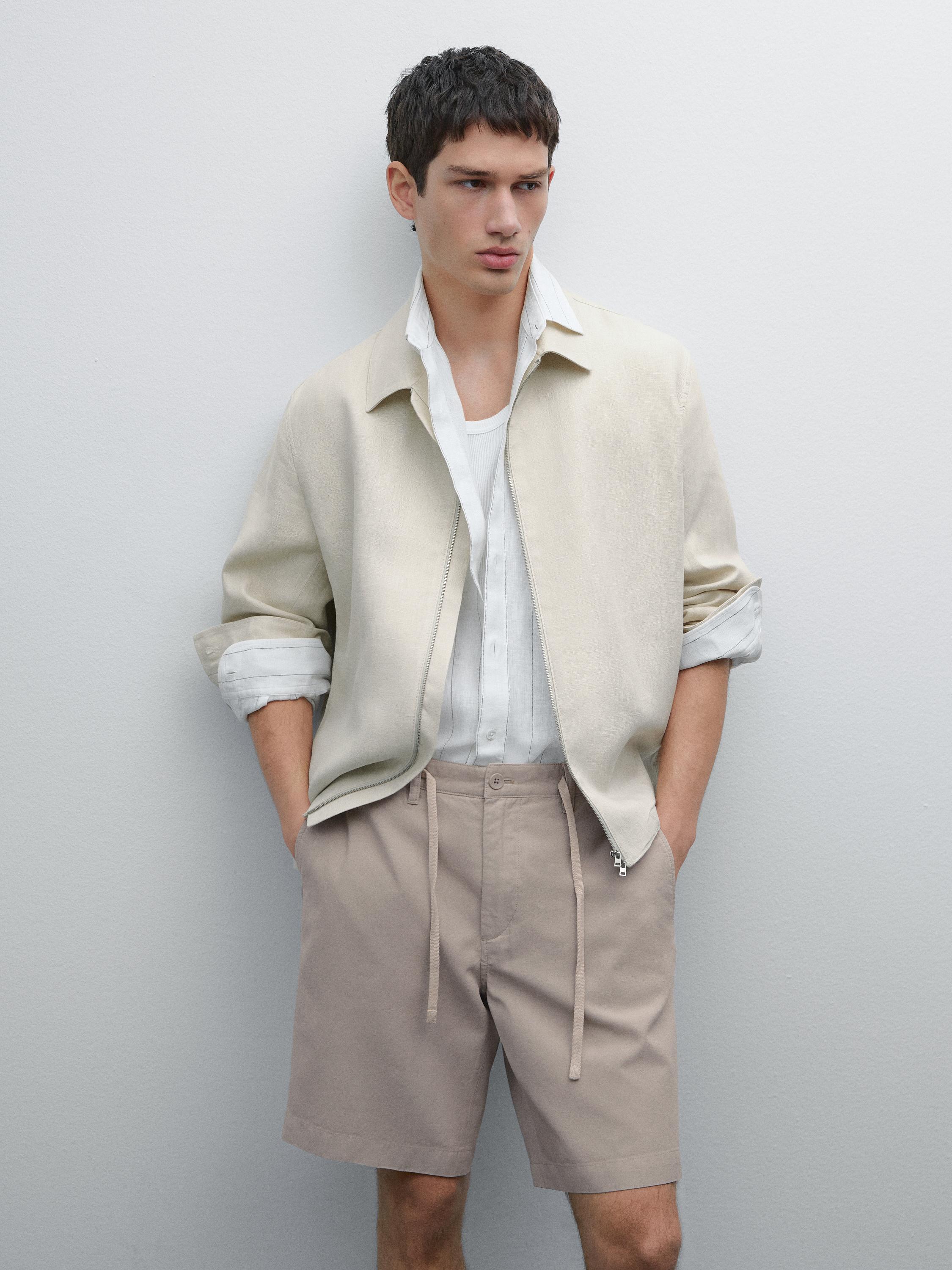 Cotton blend semi-jogger Bermuda shorts