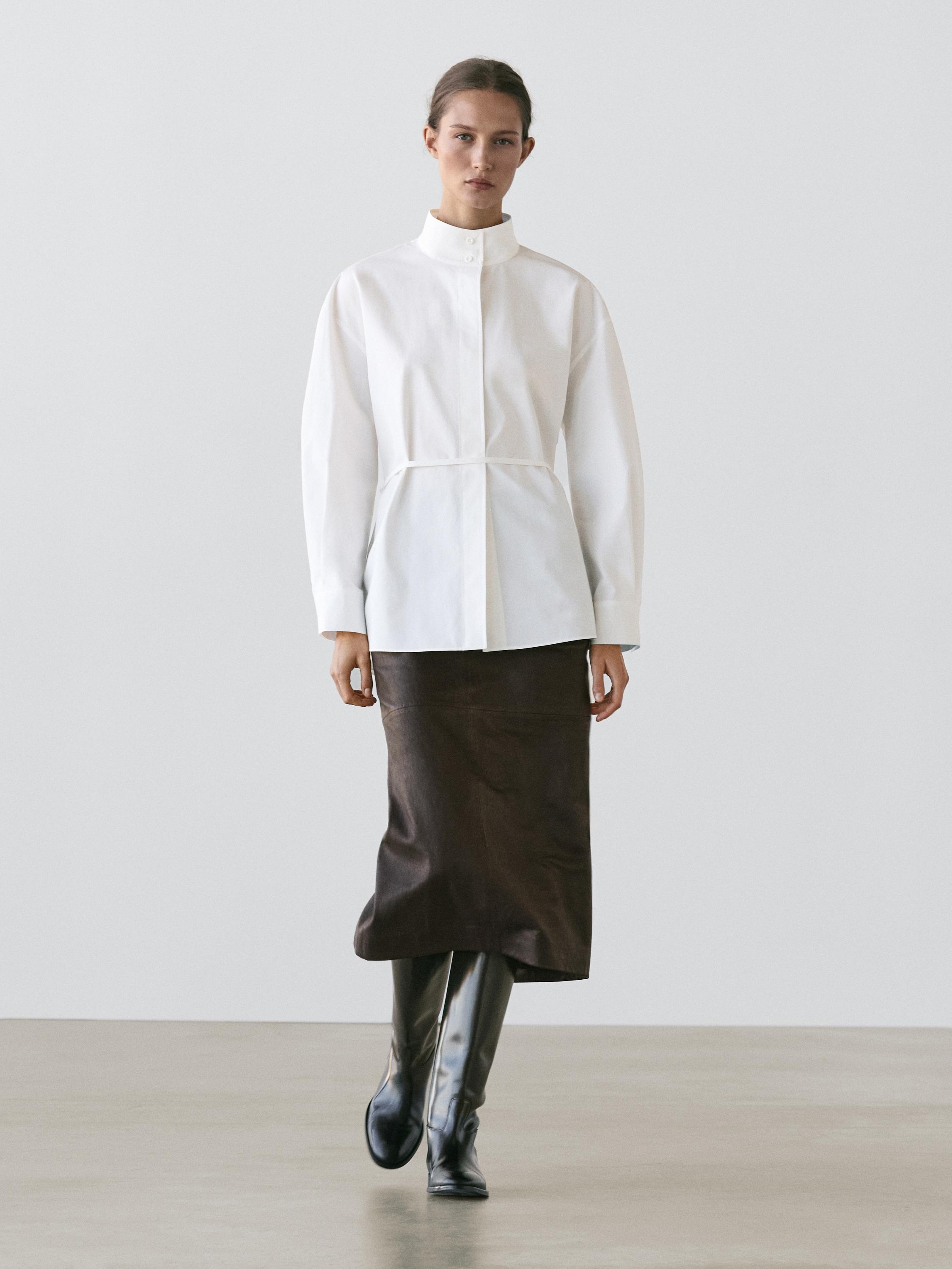 Marškiniai aukšta apykakle su raišteliais