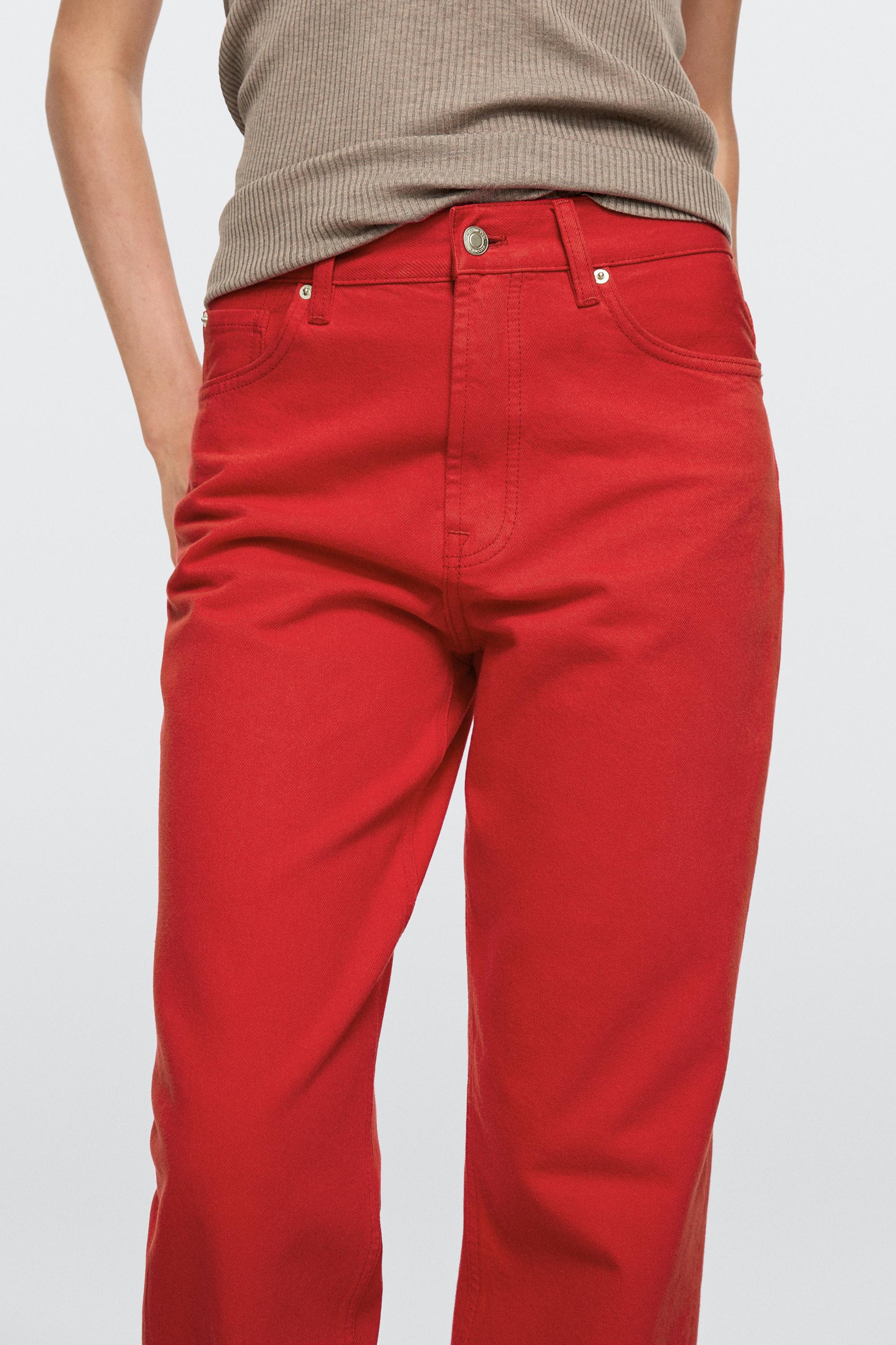 Straight-leg high-waist jeans — RED