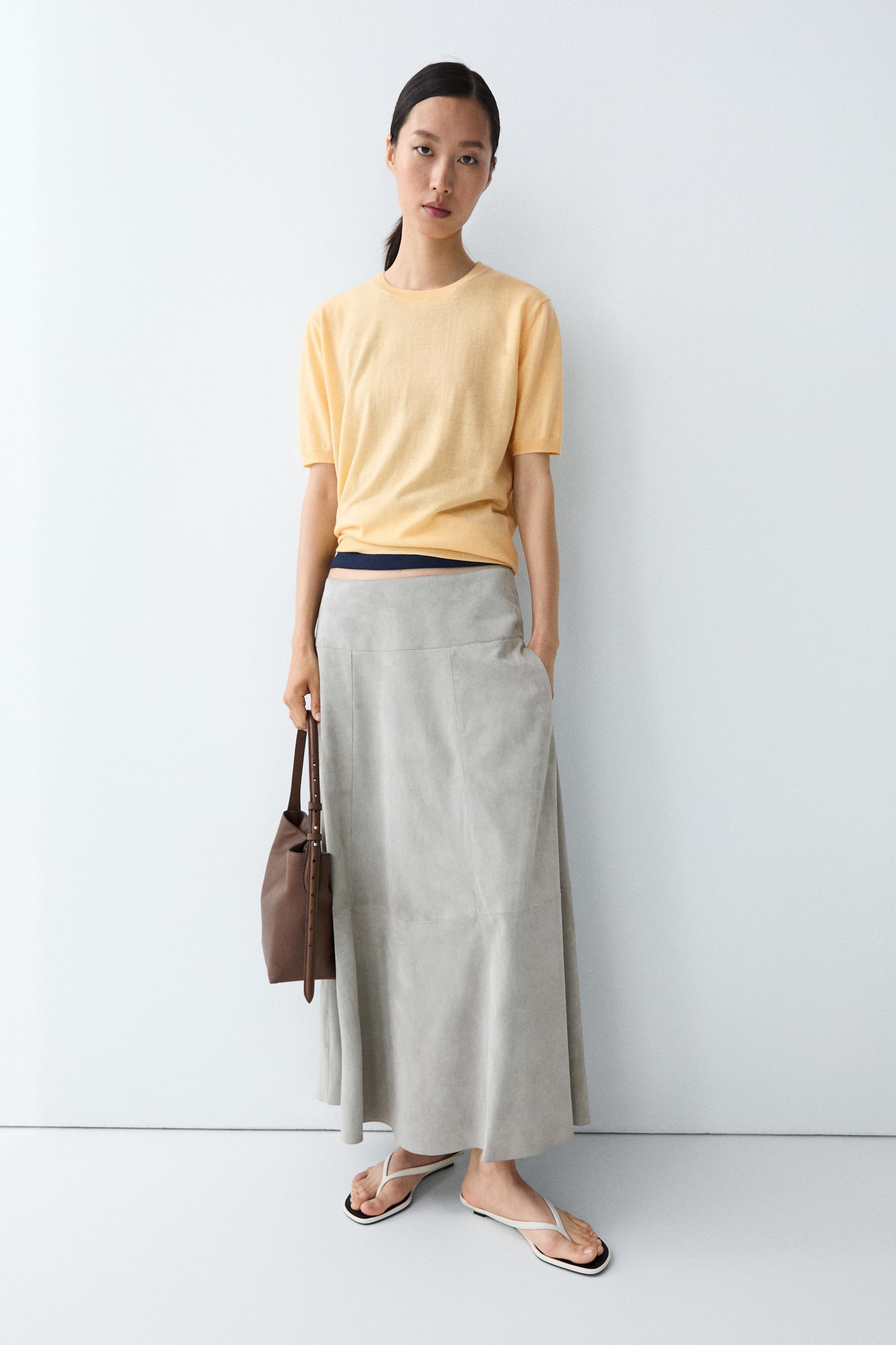 Short-sleeve fine-knit sweater — YELLOW