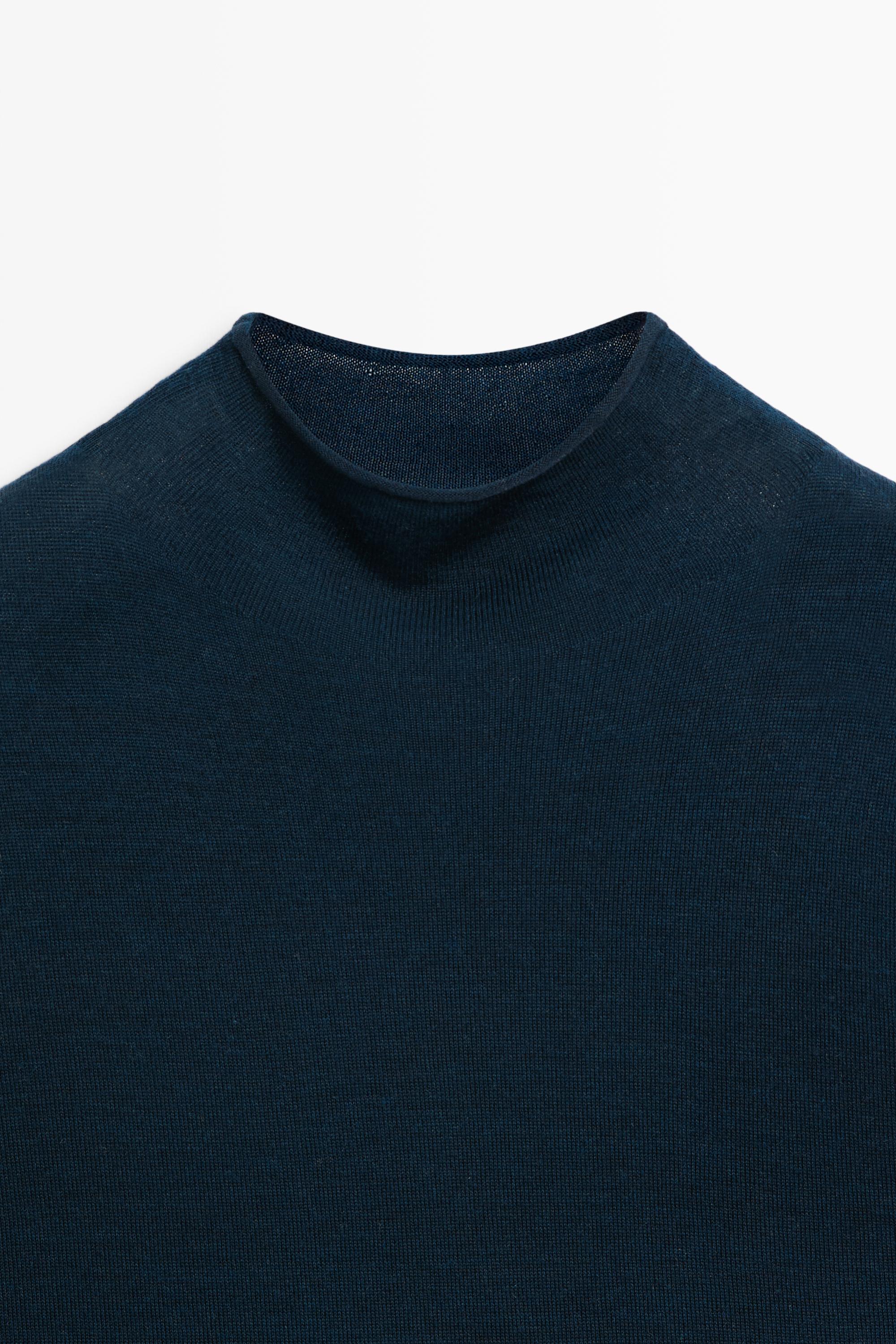 100% wool mock turtleneck knit top — BLUE