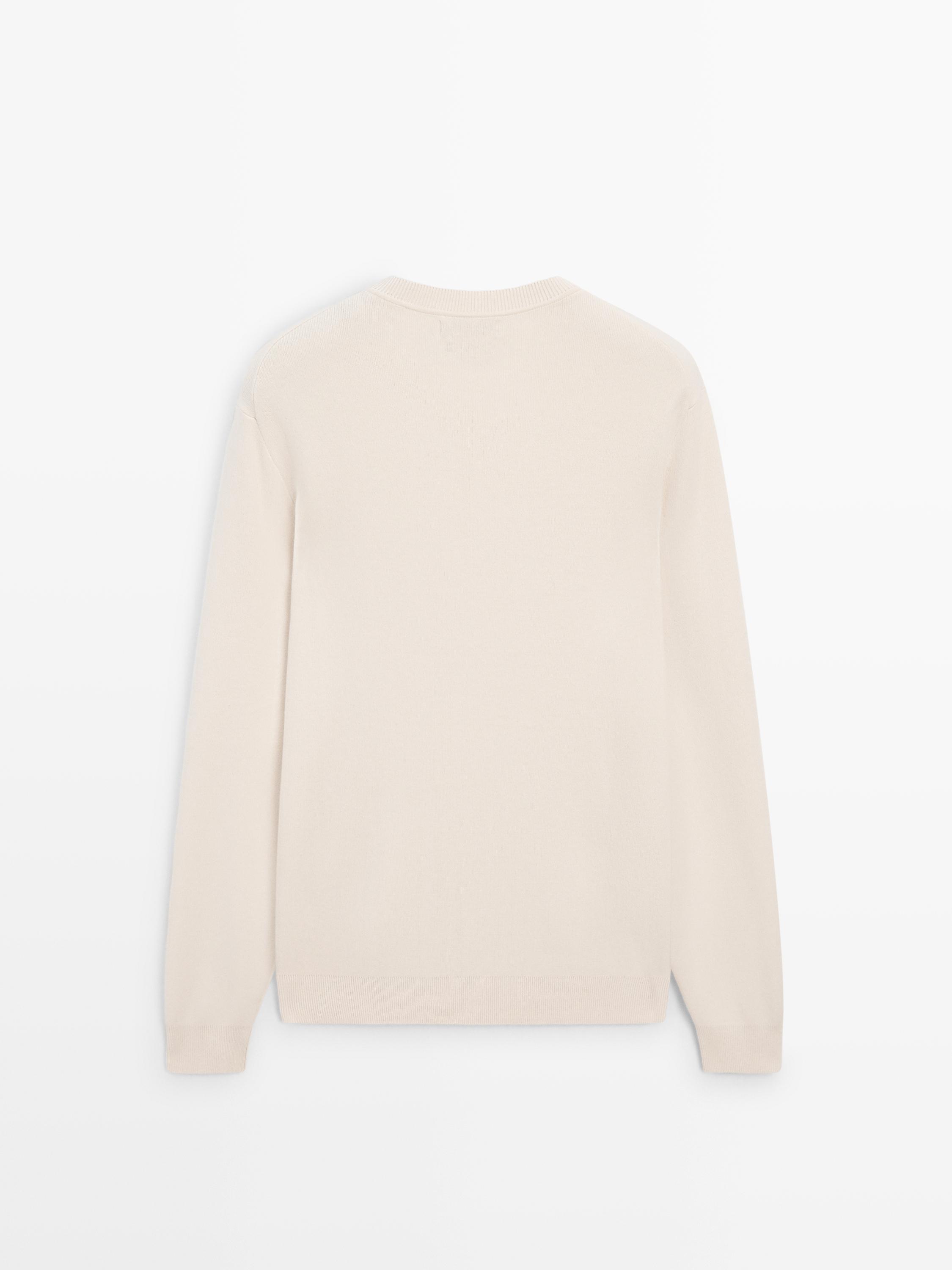 Knit 100% cotton crew neck sweater — Vanilla