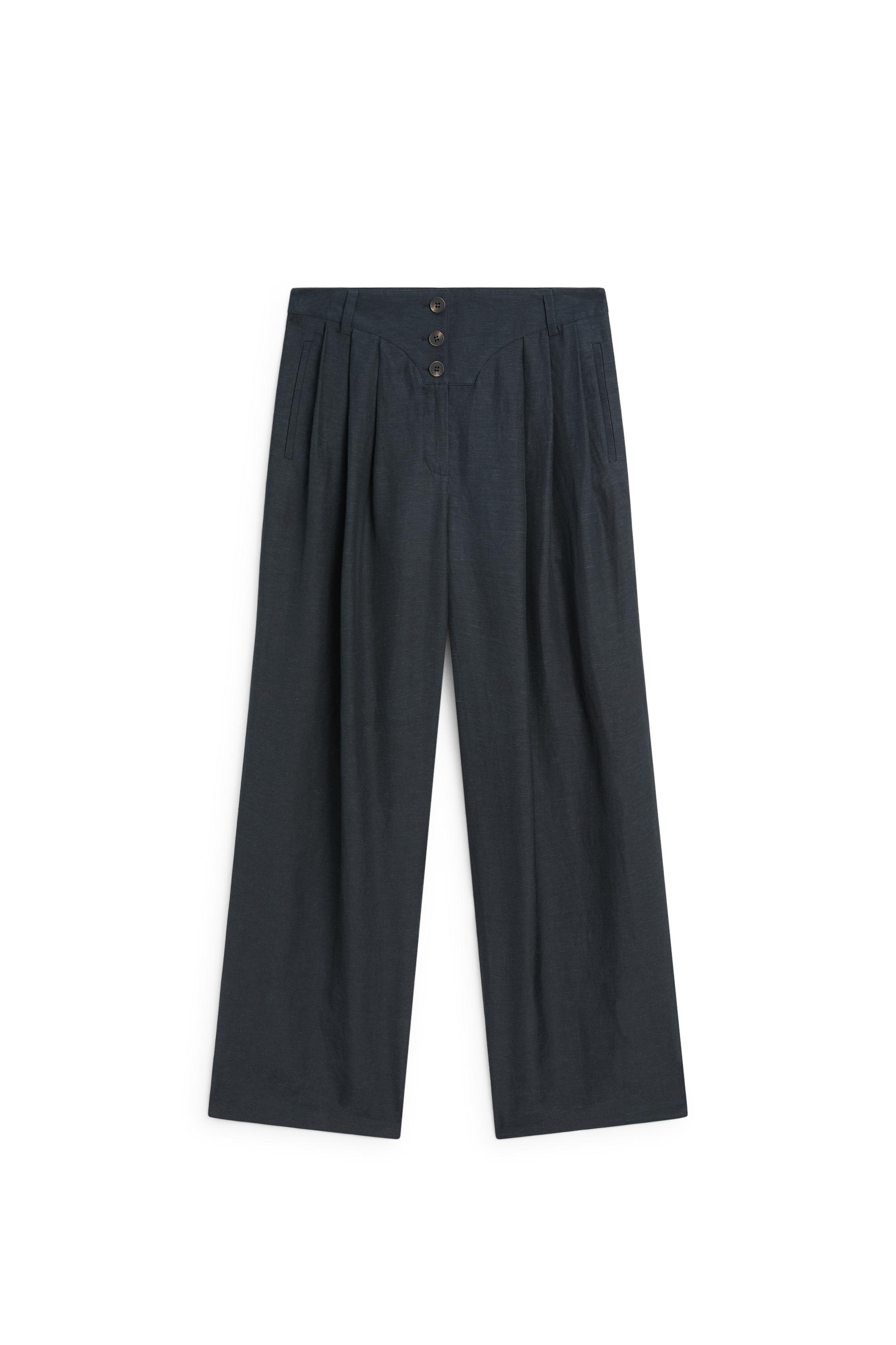 Linen-blend button-detail pants — NAVY BLUE