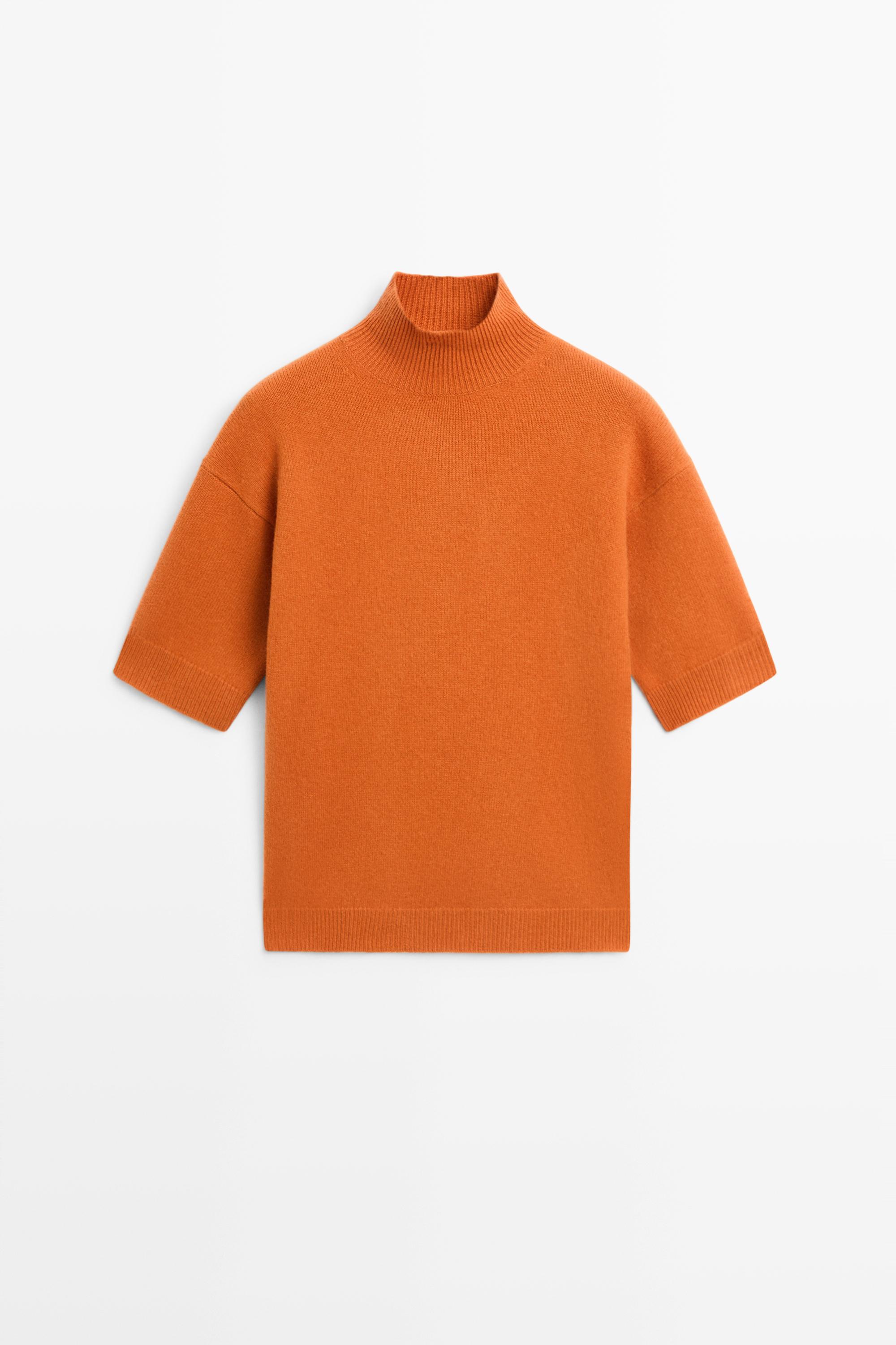 Oversize short sleeve knit sweater — ORANGE
