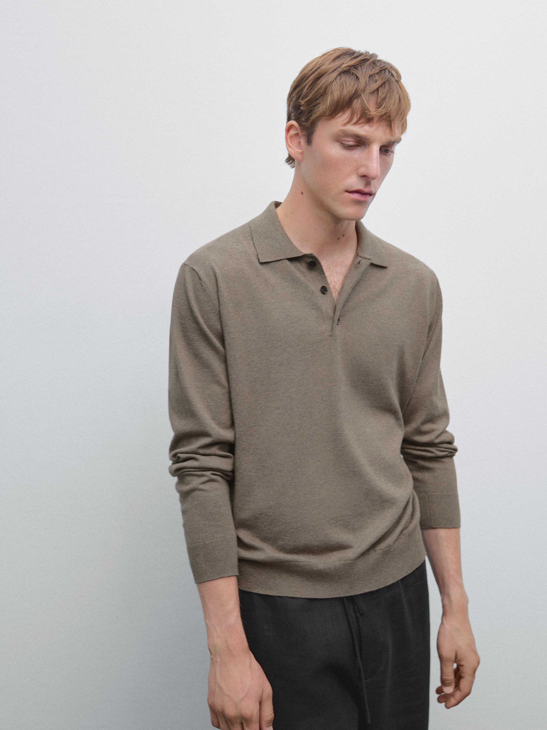 Cotton blend knit polo sweater