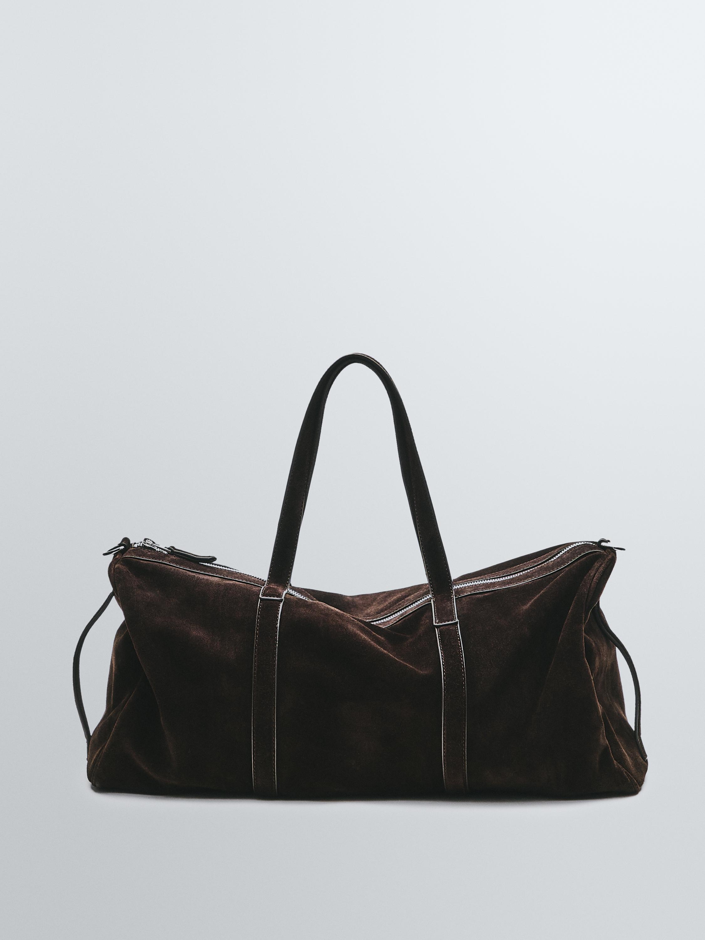 Suede leather travel bag — BROWN