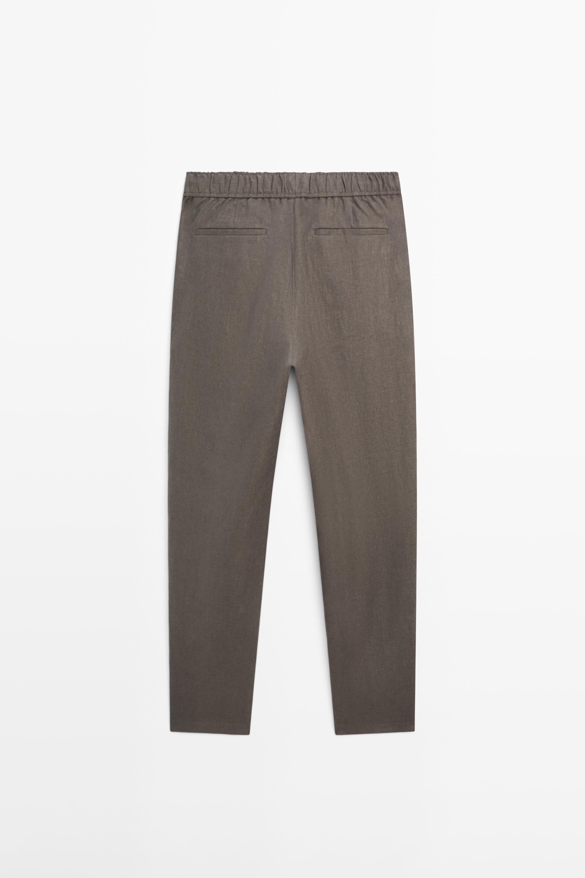 Linen jogger fit pants — Greyish green