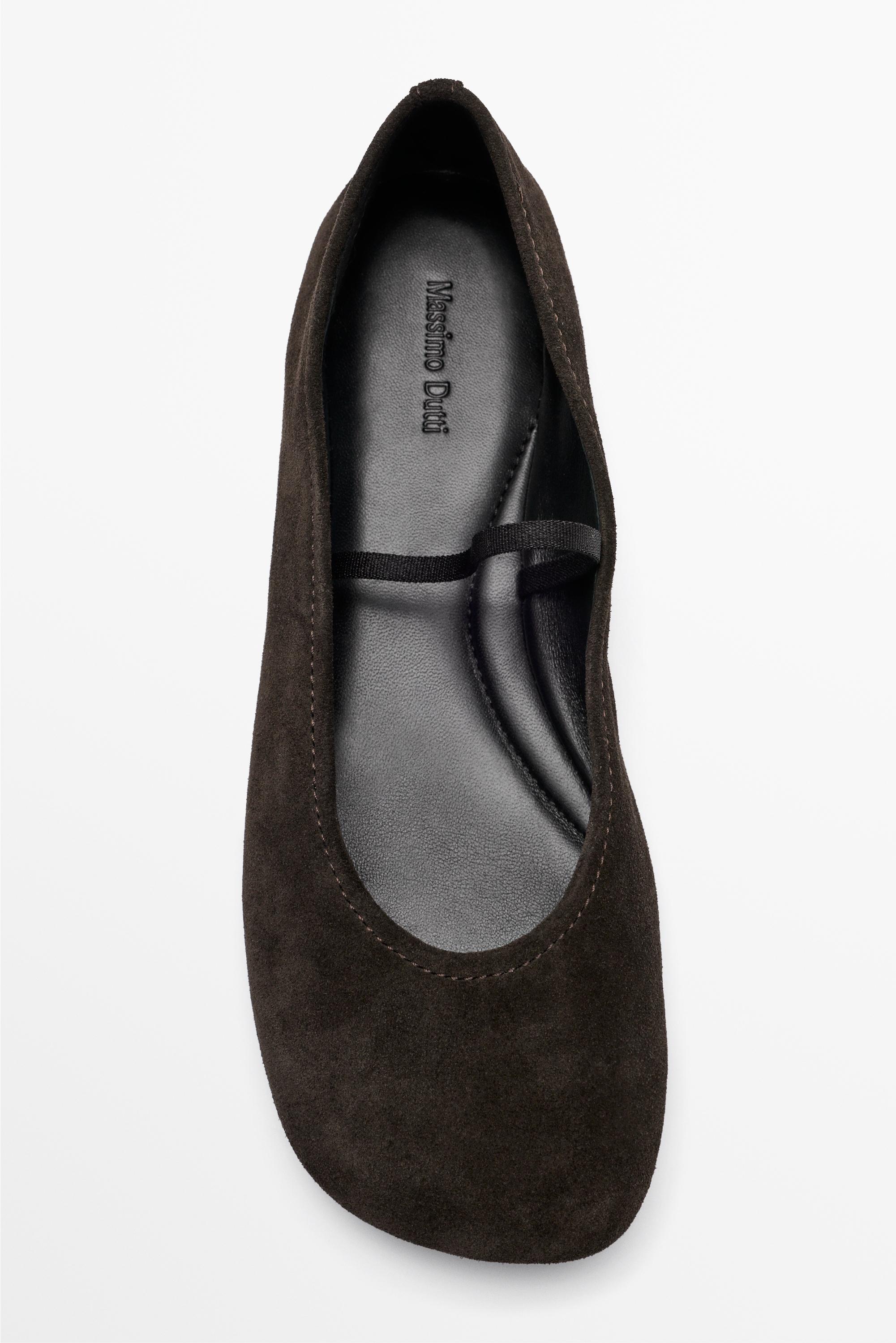 Square toe leather ballerina flats