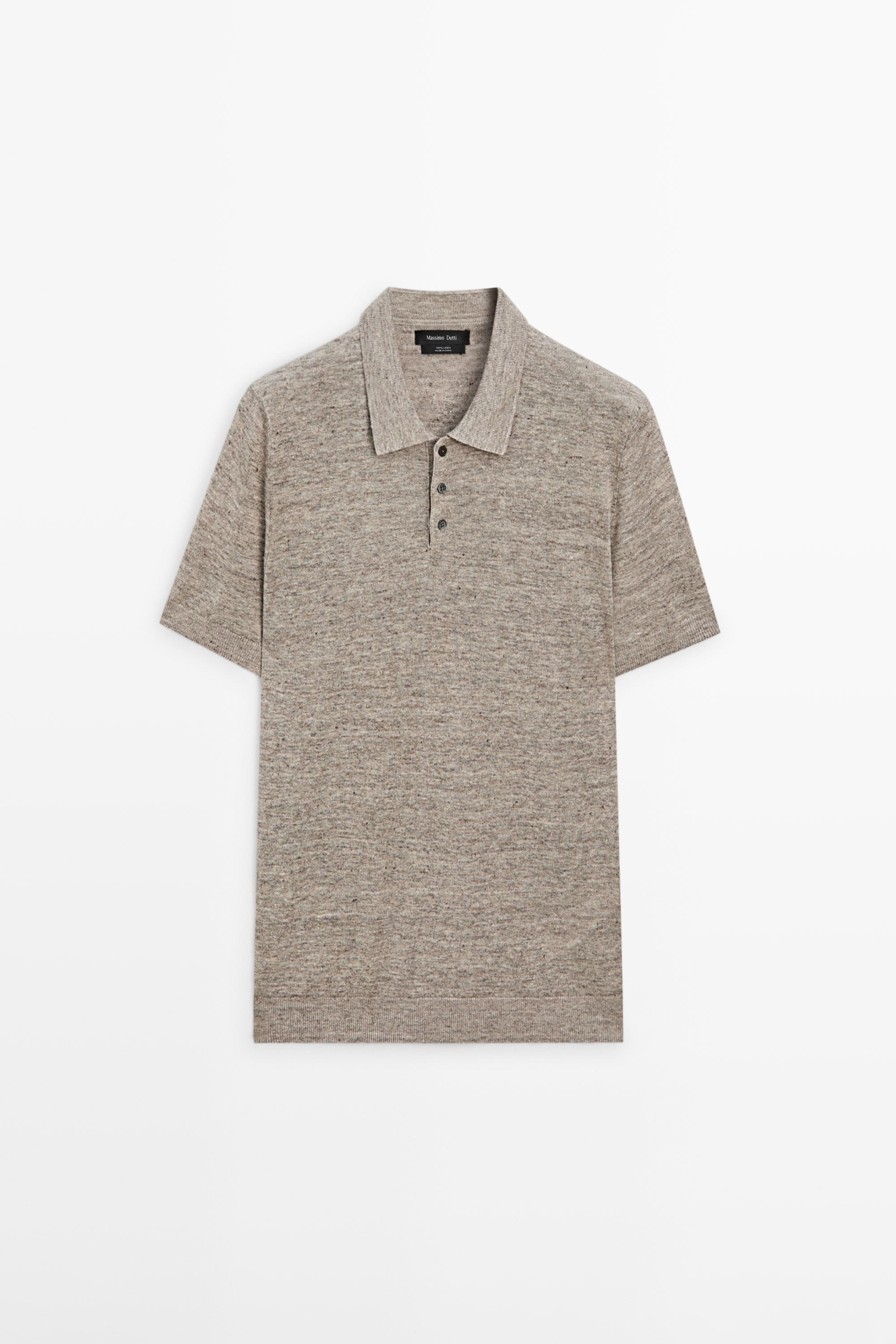100% linen melange polo shirt — Beige