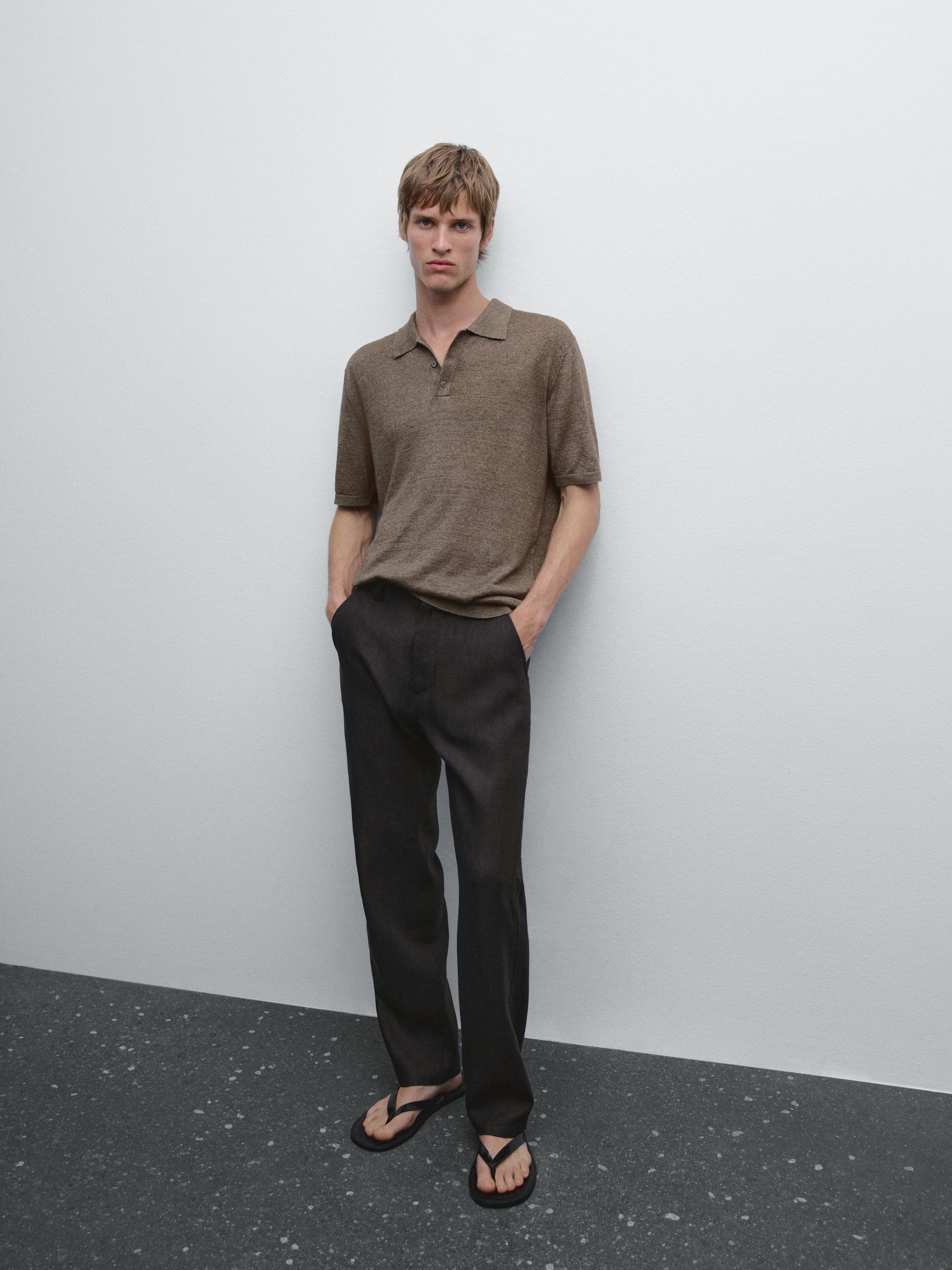 قميص بولو محاك من الكتان