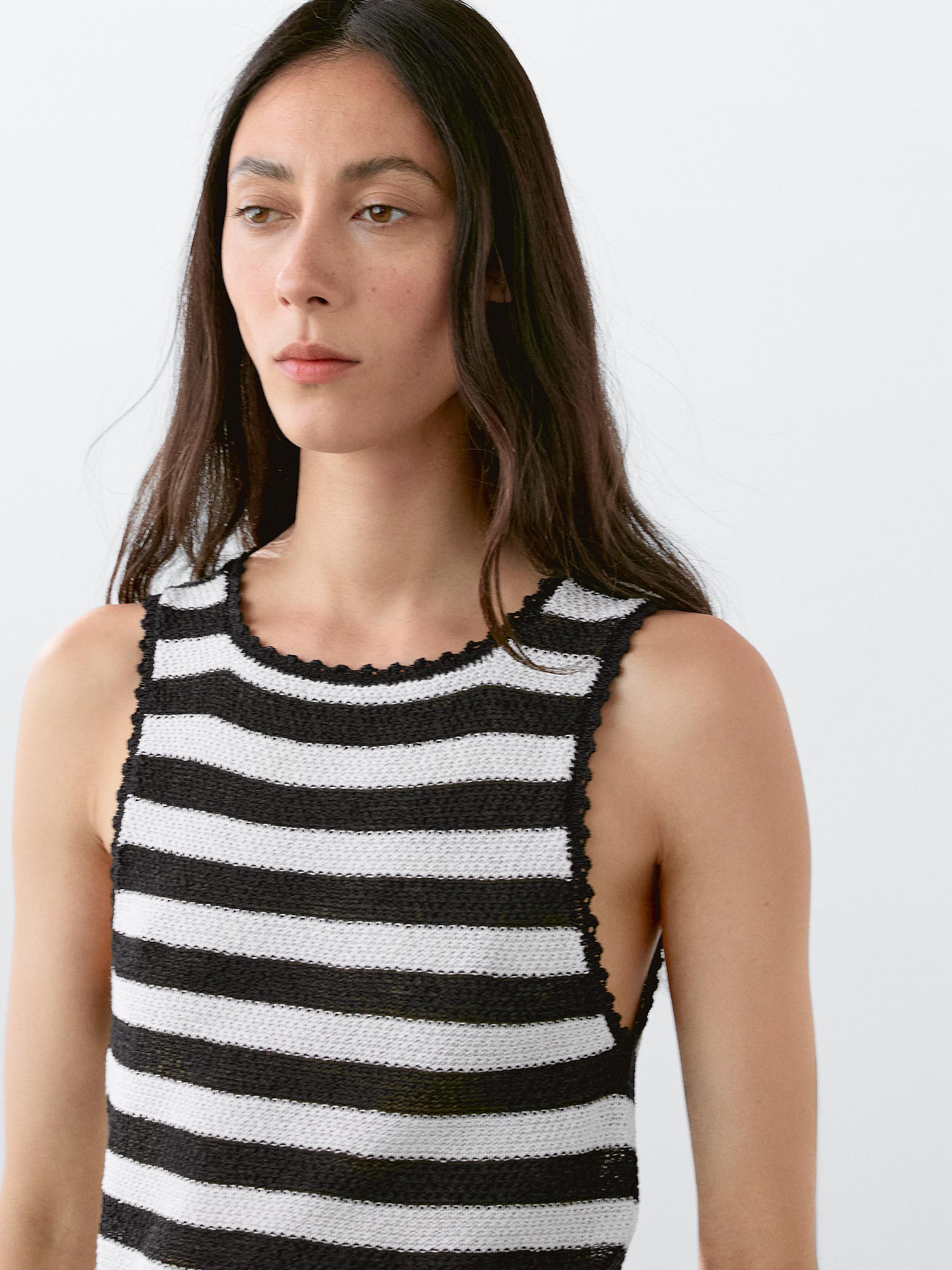 Striped knit top with contrast trims
