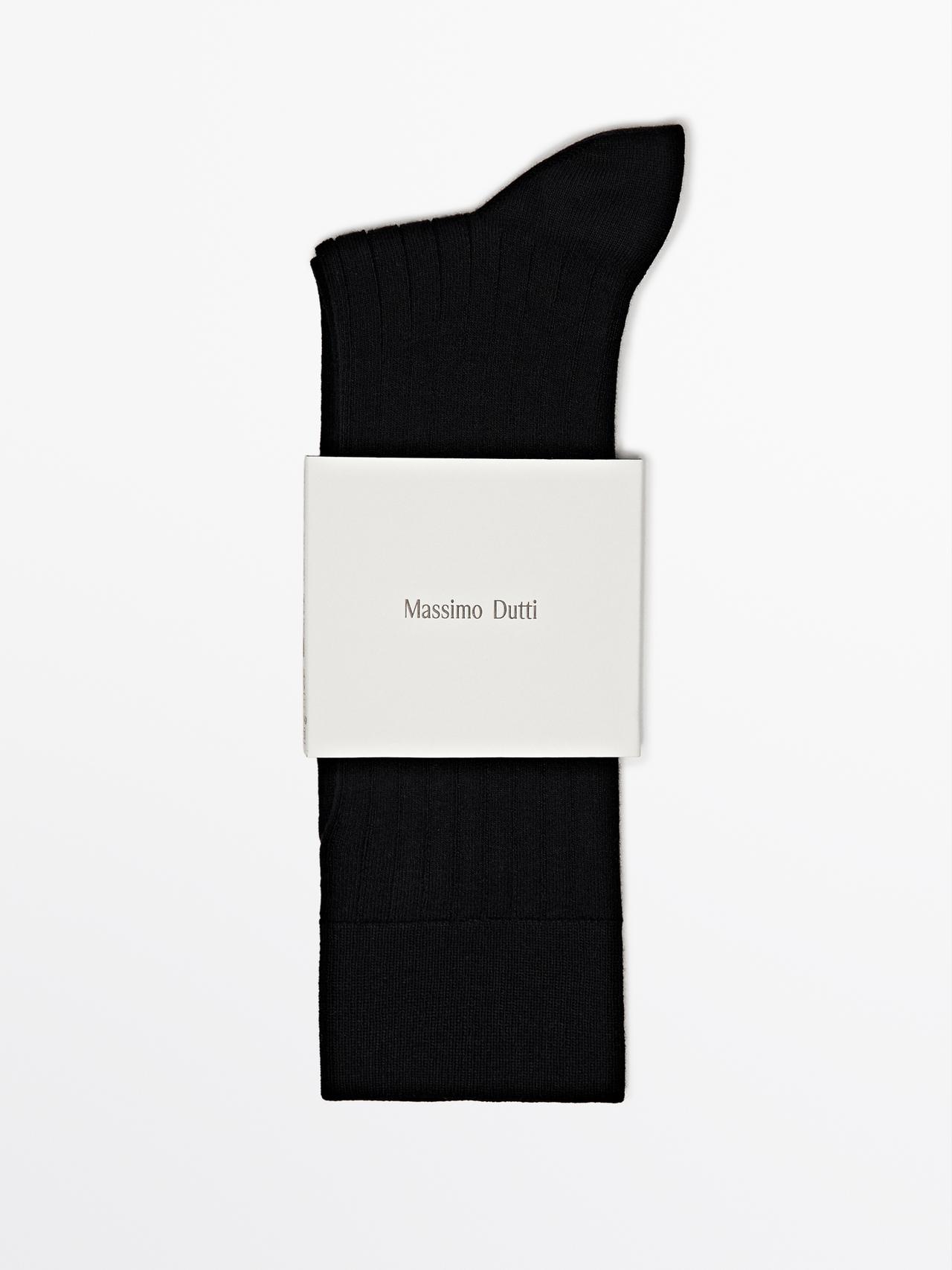 Massimo Dutti - Herre - Strømper I Bomuldsblanding Med Ribkant - Sort - 01