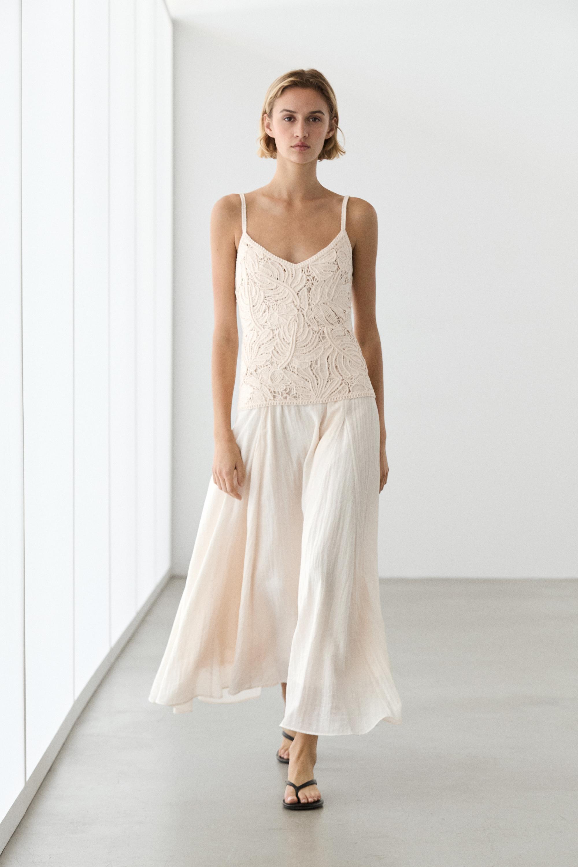 Long dress with contrast crochet detail