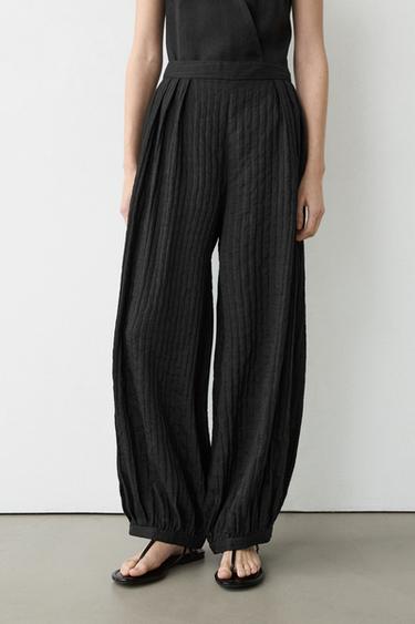 Flowing linen-blend drop crotch pants — BLACK 3