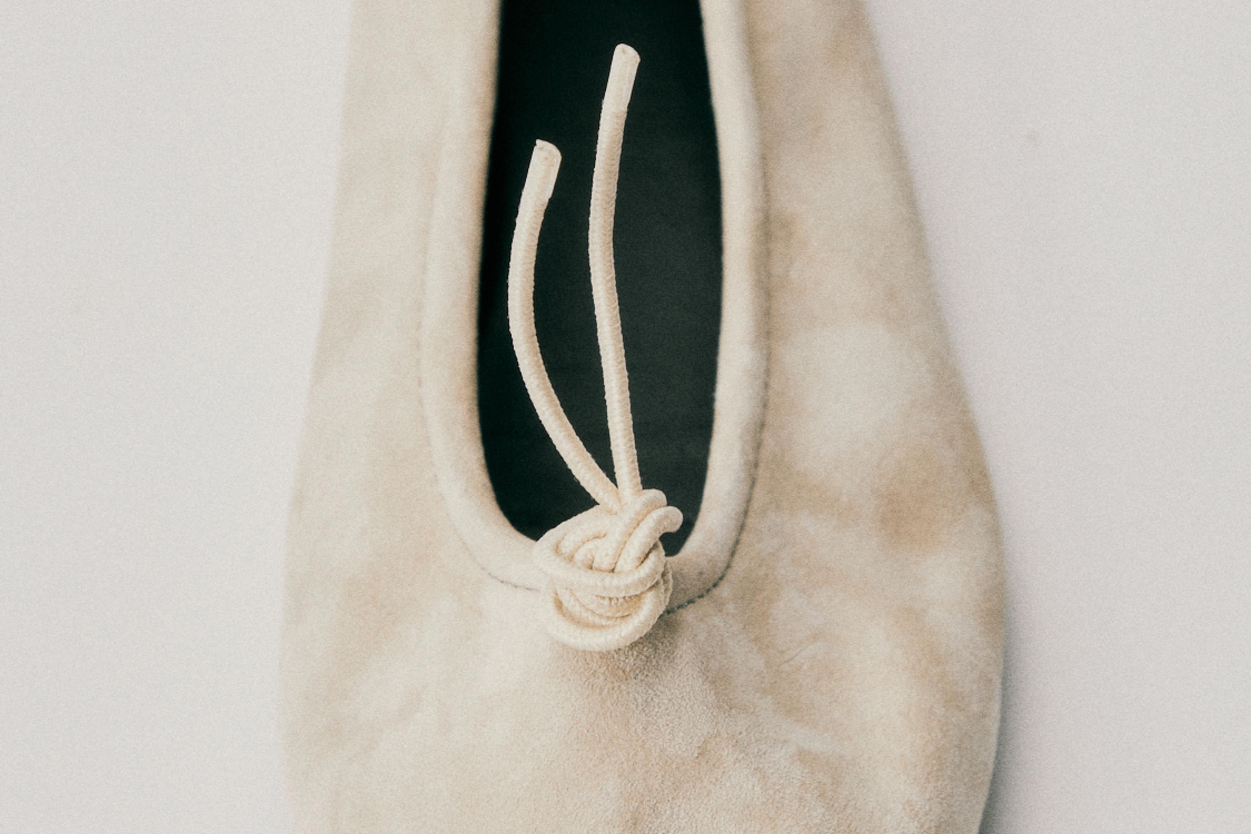 Gathered ballet flats with bow — BEIGE