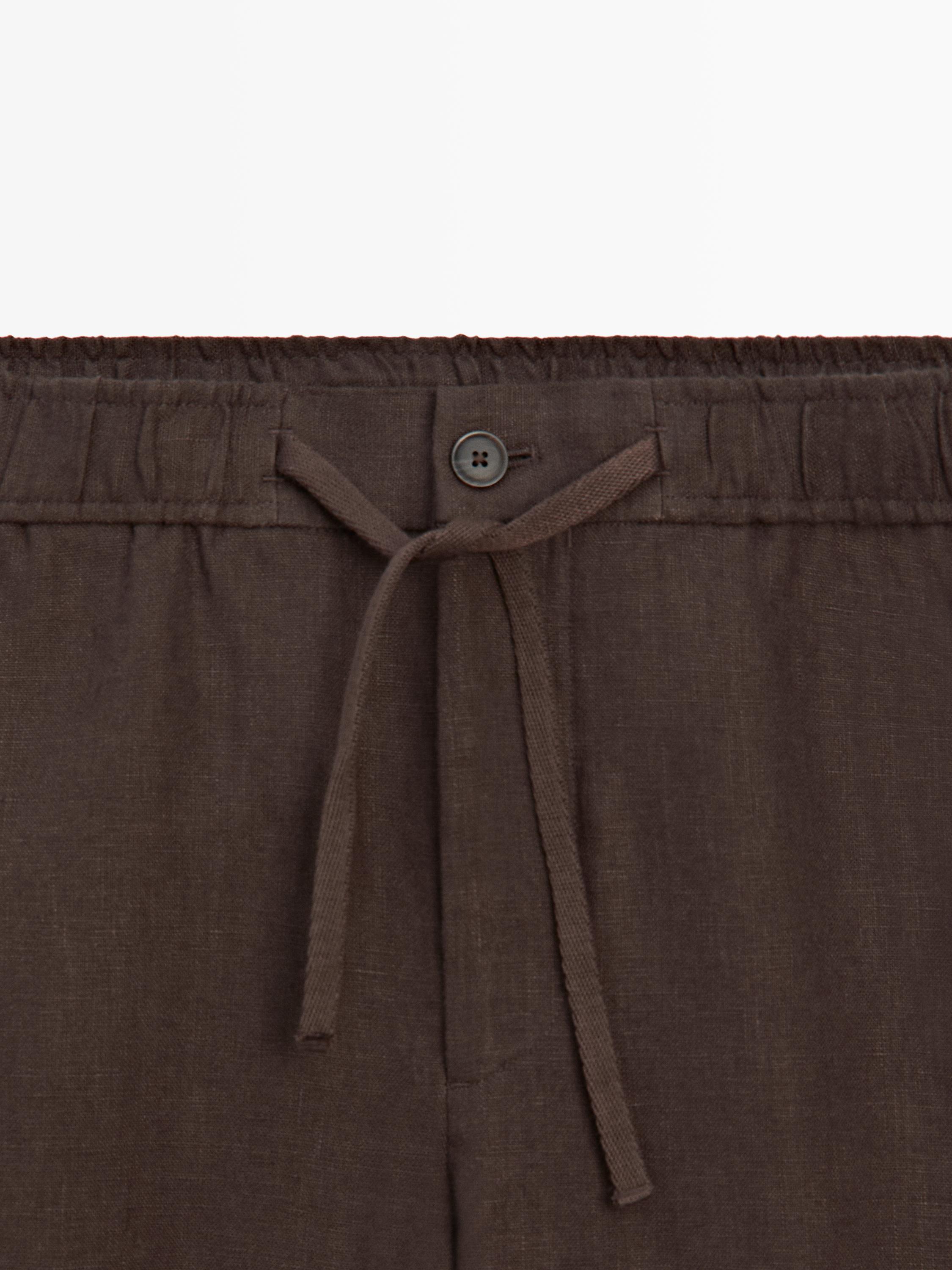 Linen jogger fit pants — BROWN
