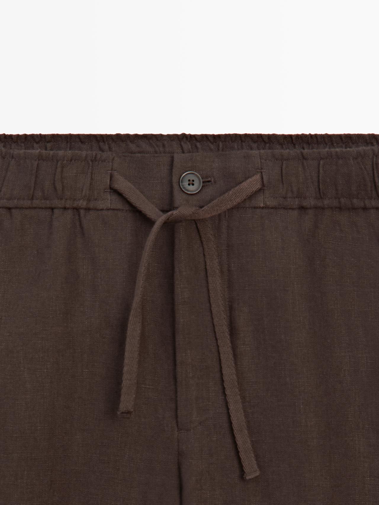 Linen jogger fit pants — BROWN