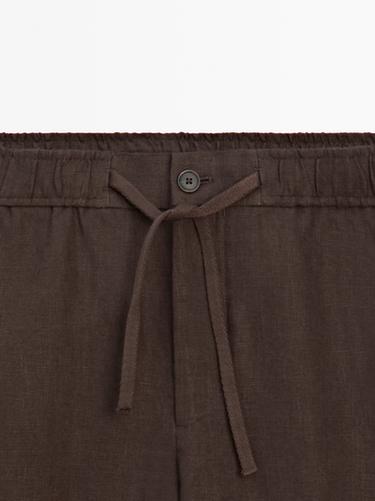 Linen jogger fit pants — BROWN 4
