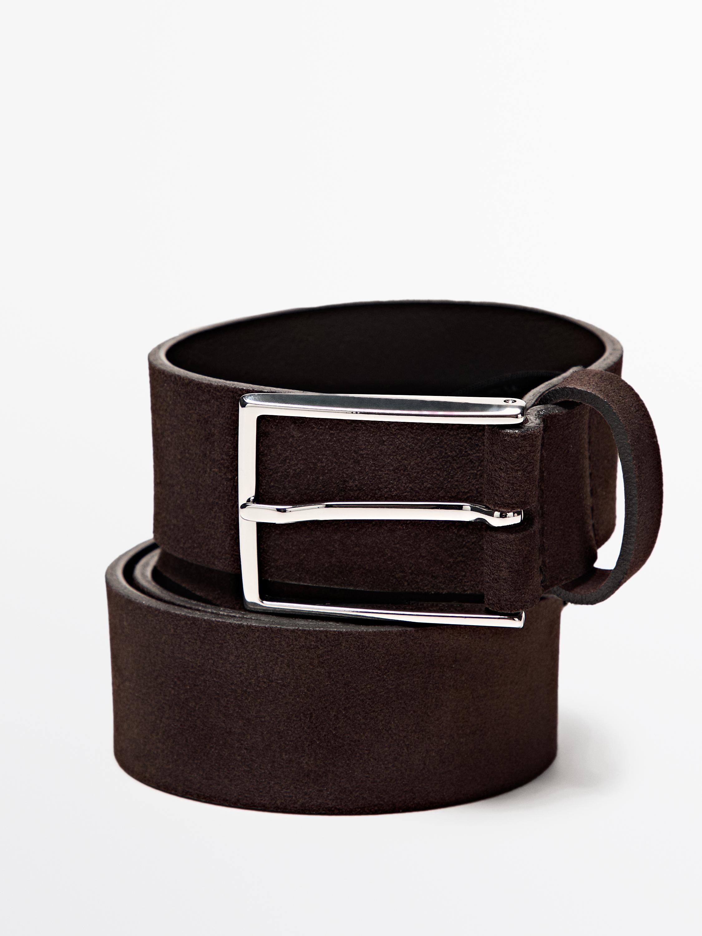 Plush nappa leather belt with nickel buckle — BROWN