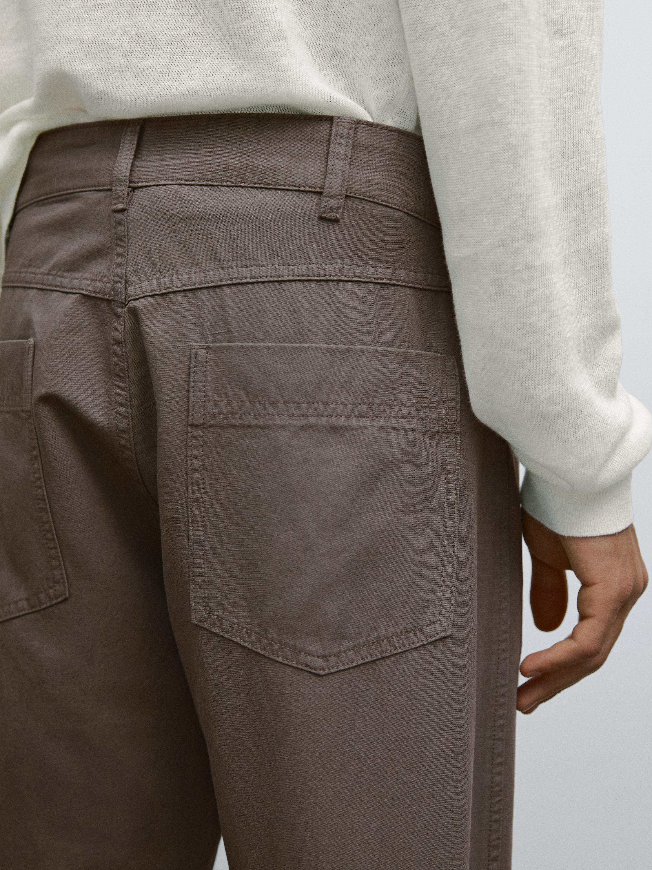 Lightweight relaxed fit denim-effect trousers